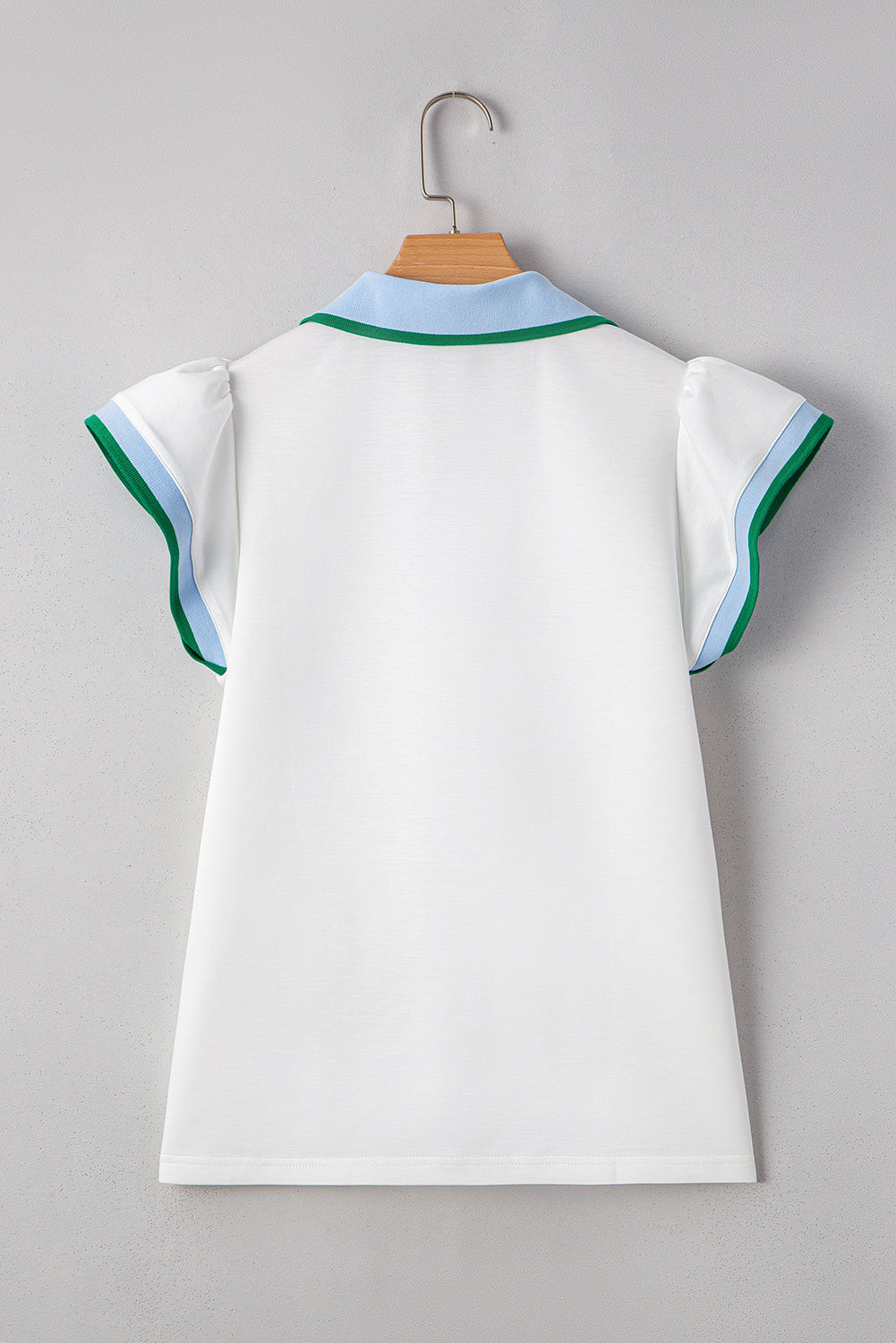 Contrast Ruffled Sleeve Collared V-Neck Blouse eAura