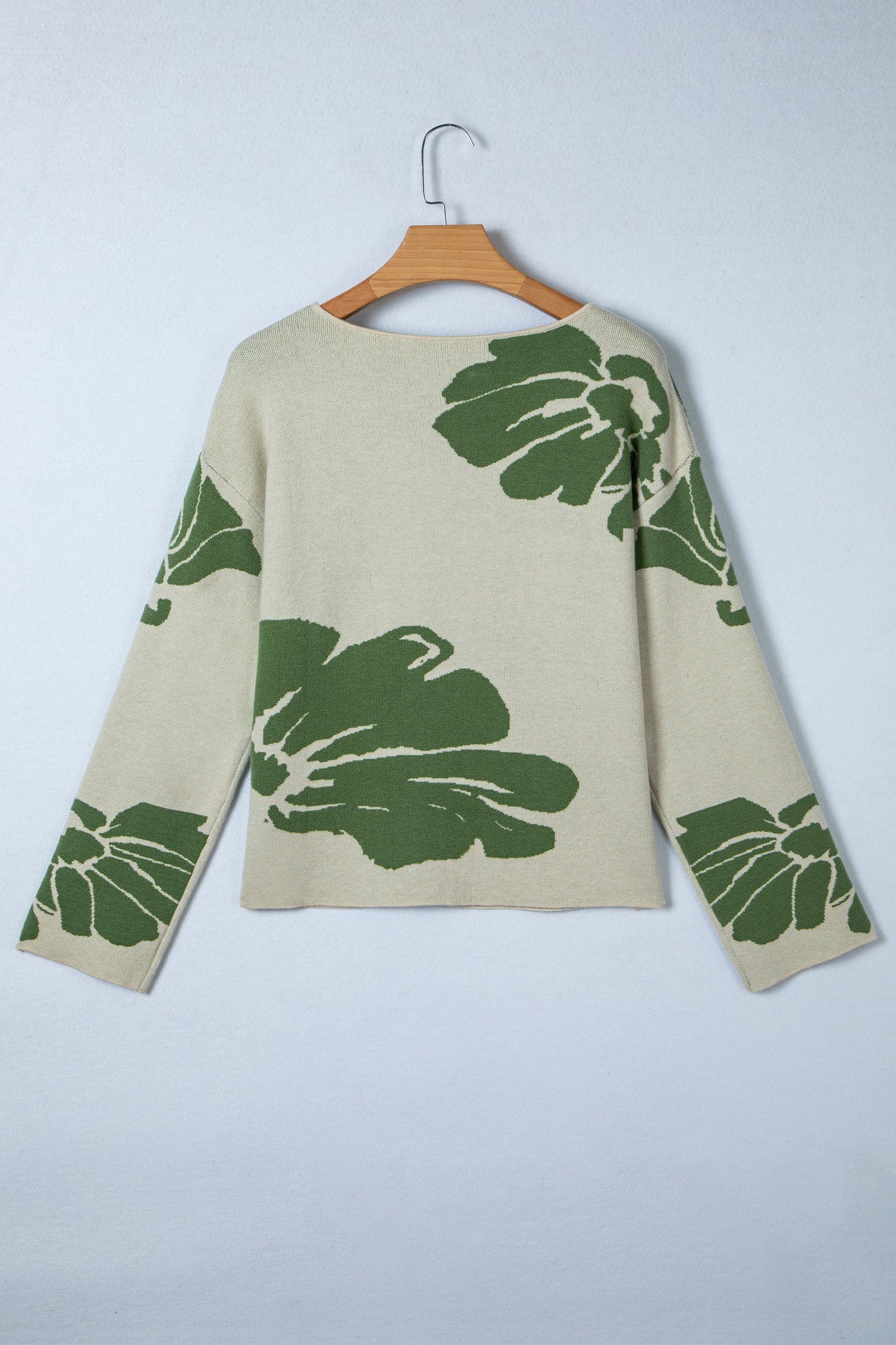 Bold Flower Pattern Wide Sleeve Overside Sweater - eAura