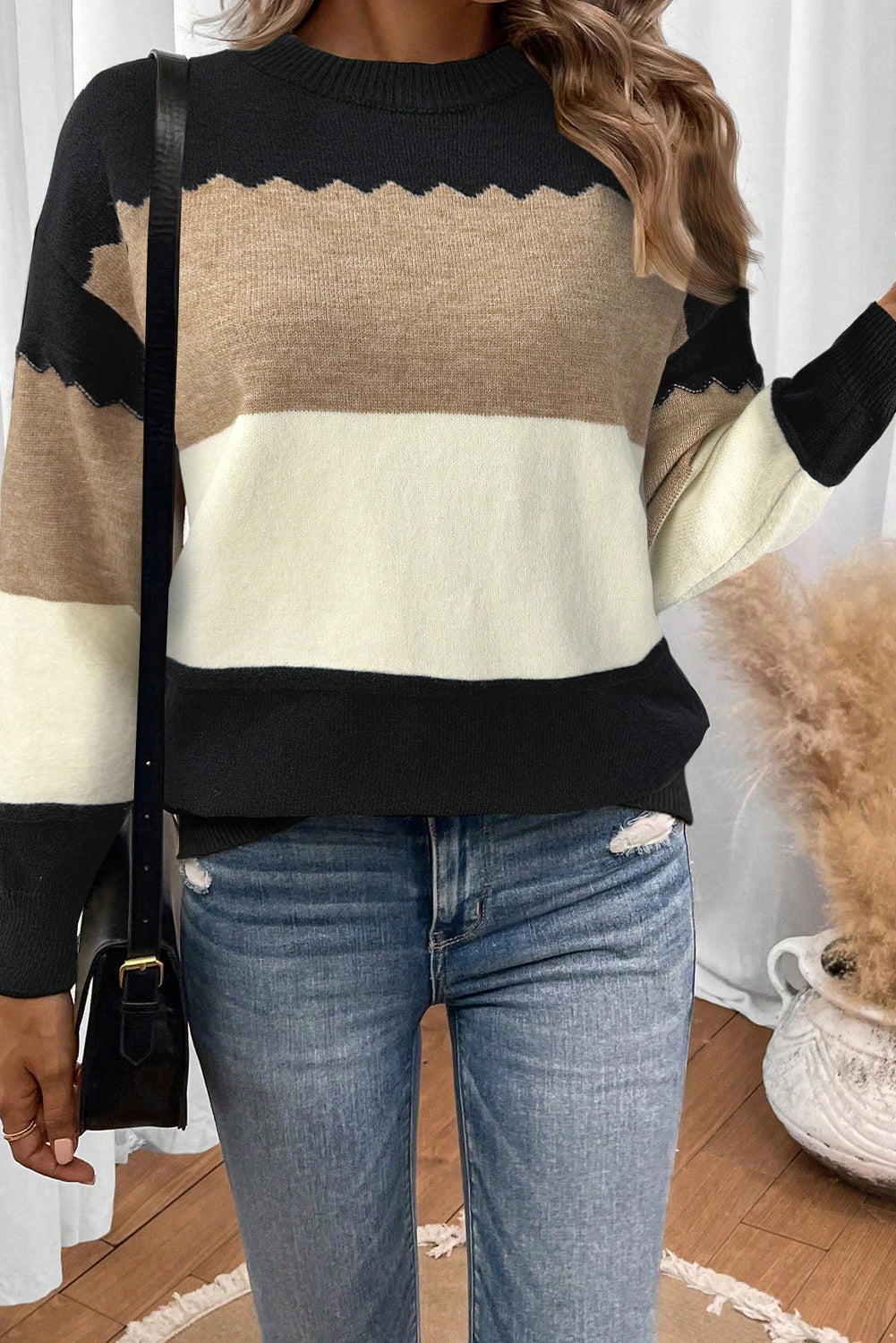 Crew Neck Drop Shoulder Sweater - eAura