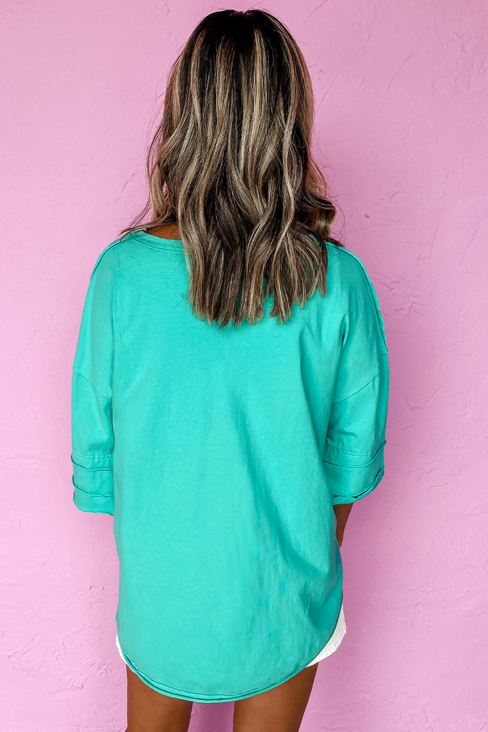 Mint Green Solid Colour Half Sleeve Buttons Henley Top - eAura