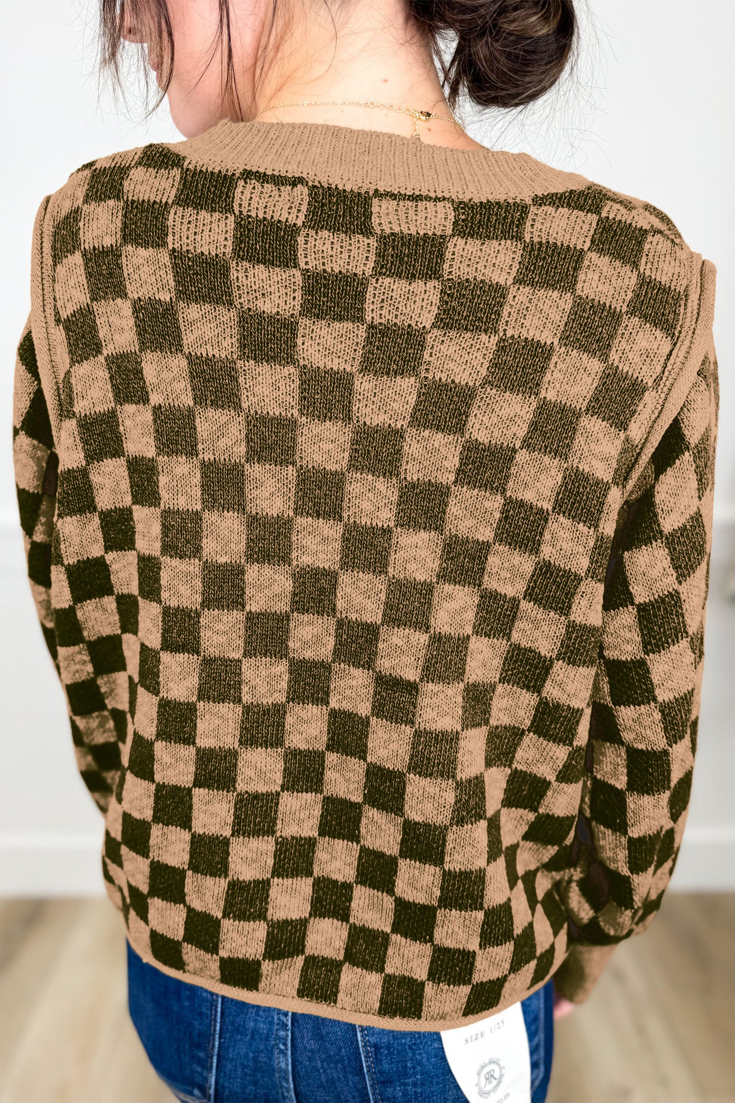 Drop Shoulder Plaid Knit Long Sleeve Sweater – Multicolour