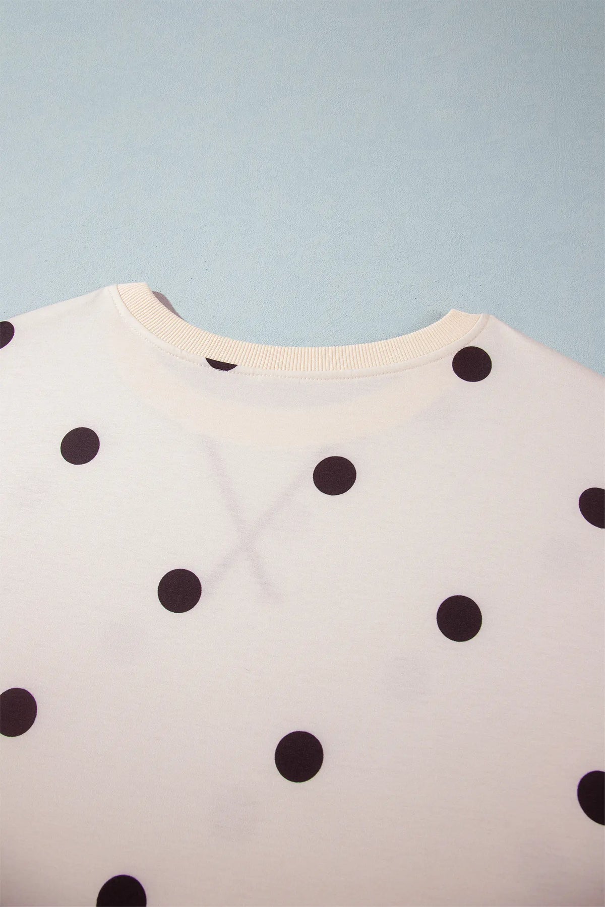 Round Neck Long Sleeve Polka Dot Plus Size Top – Beige