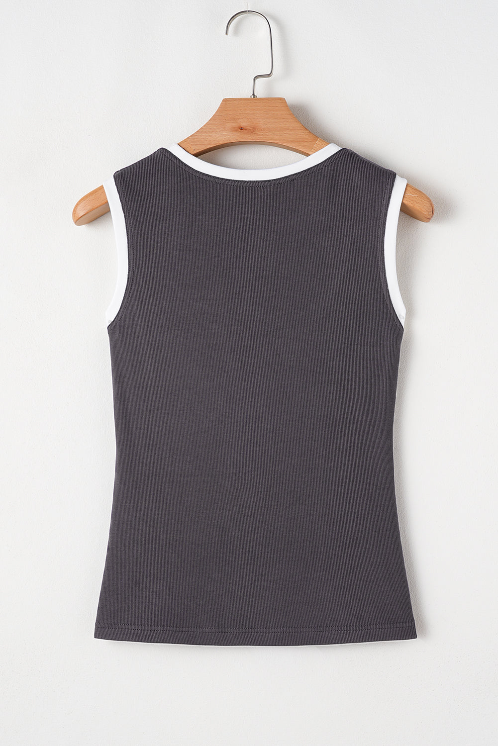 Carbon Grey Ribbed Knit Colourblock Edge U Neck Slim Fit Tank Top eAura