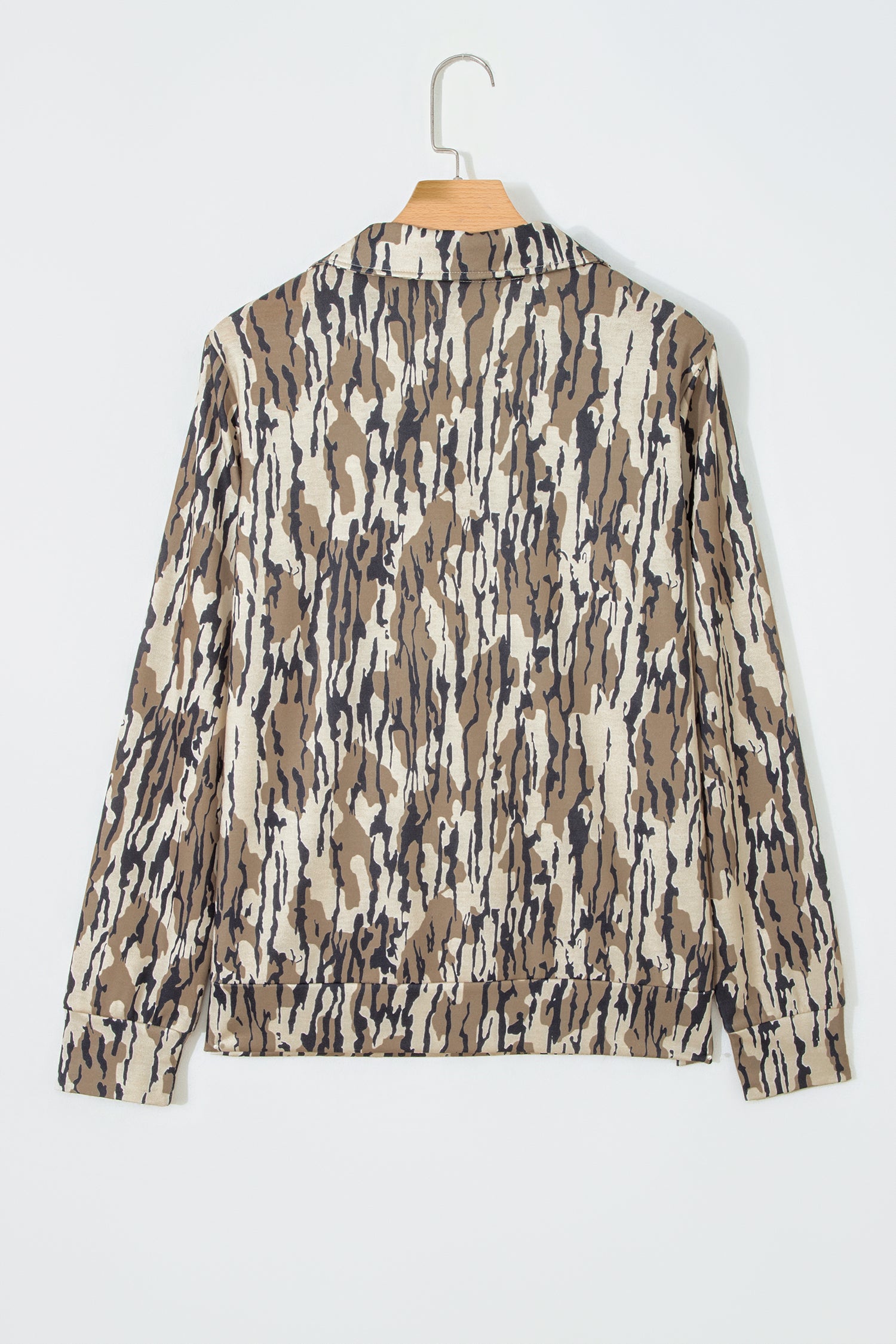 Camouflage Zipper Collar Front Pocket Pullover Sweatshirt – Brown