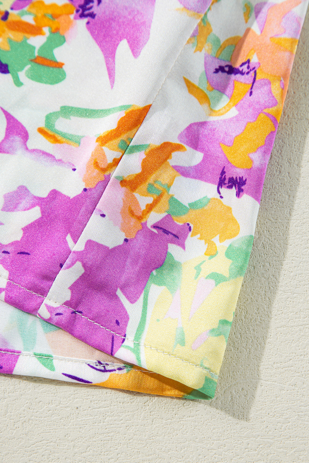 Purple Abstract Printed Ruffled Short Sleeve Notched Neck Blouse eAura