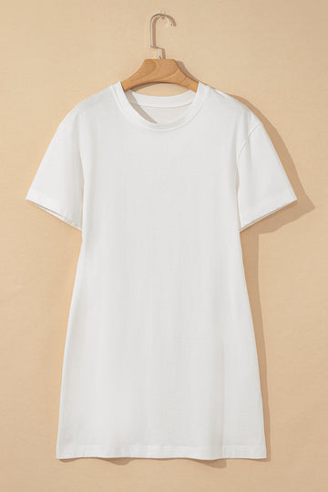 White Drop Shoulder Crew Neck Shift T Shirt Dress - Dresses/T Dresses