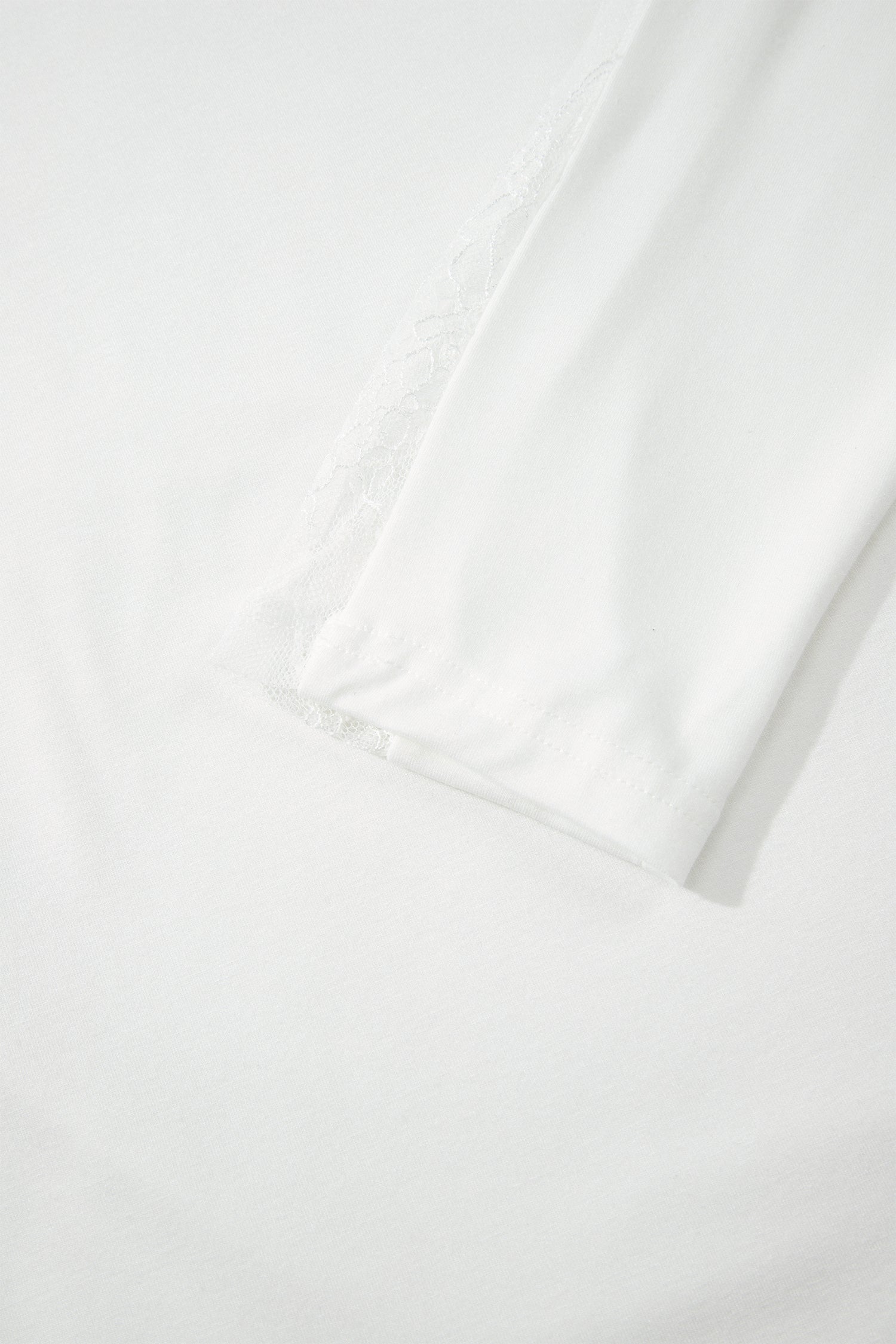 Lace Patchwork Round Neck Long Sleeve Top – White