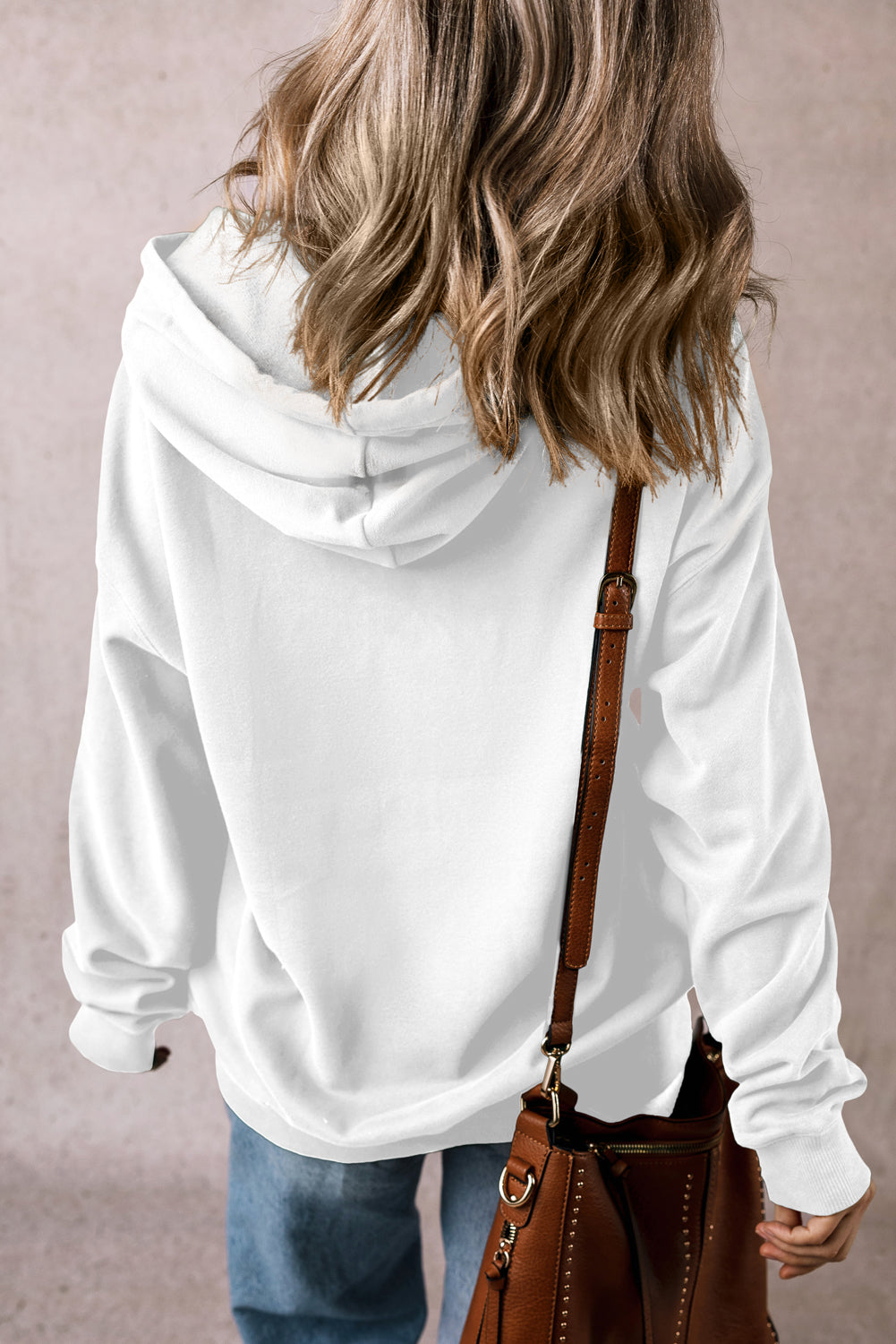 White Fleece Lined Kangaroo Pocket Drawstring Chunky Hoodie eAura