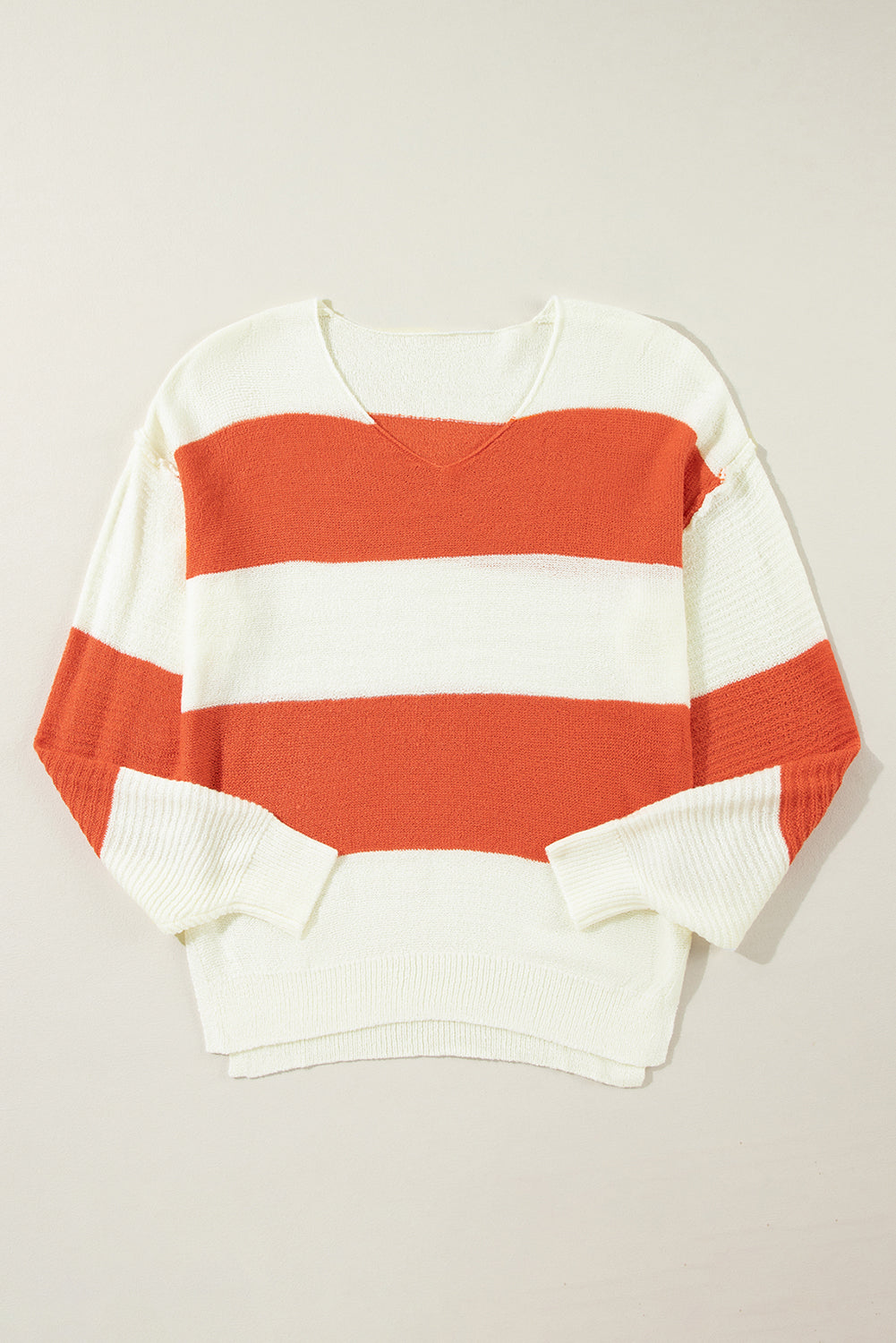 Orange Stripe Loose Colour Block Drop Shoulder Bubble Sleeve Sweater eAura