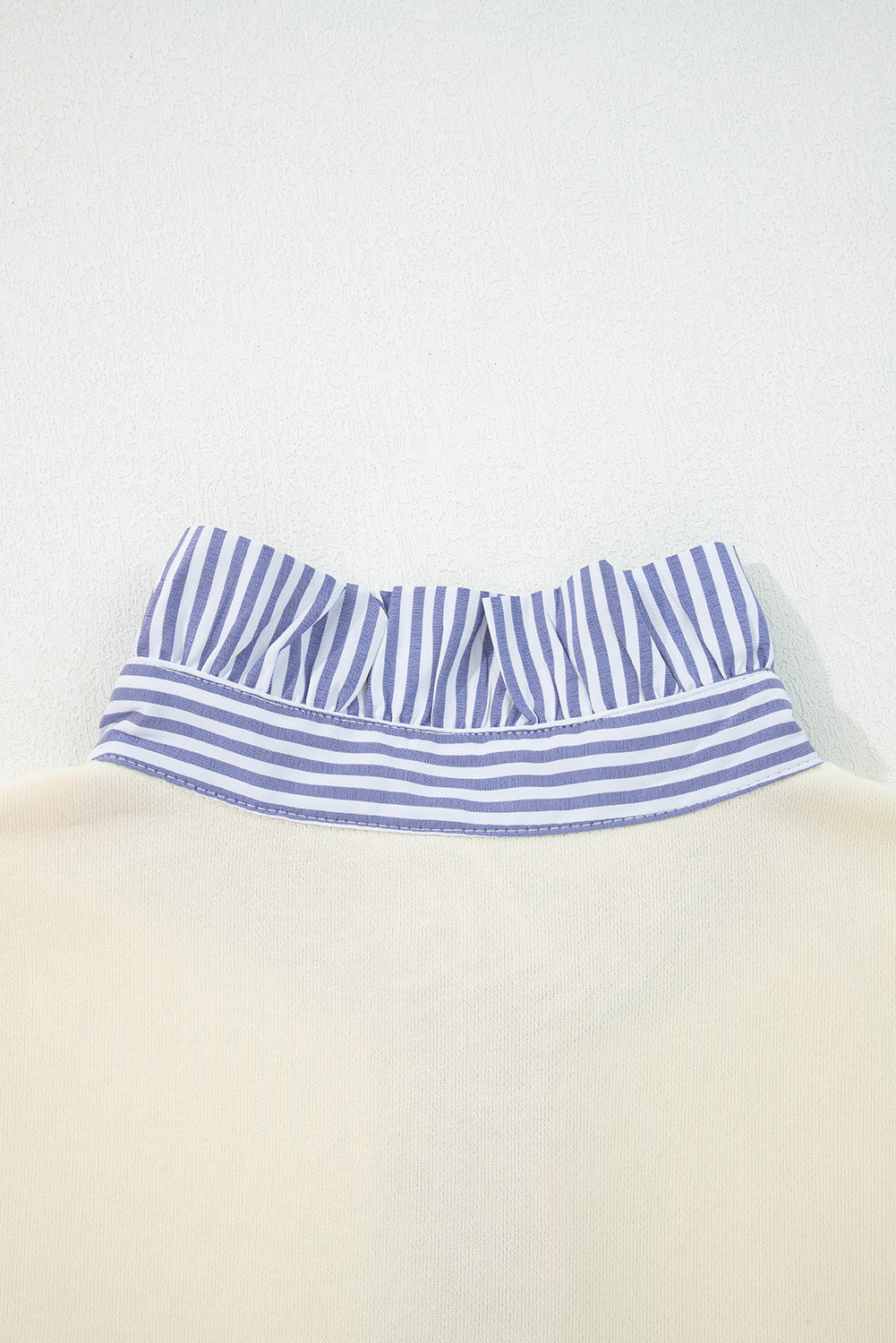 Button Striped Collar Patchwork Puff Sleeve Sweatshirt - eAura