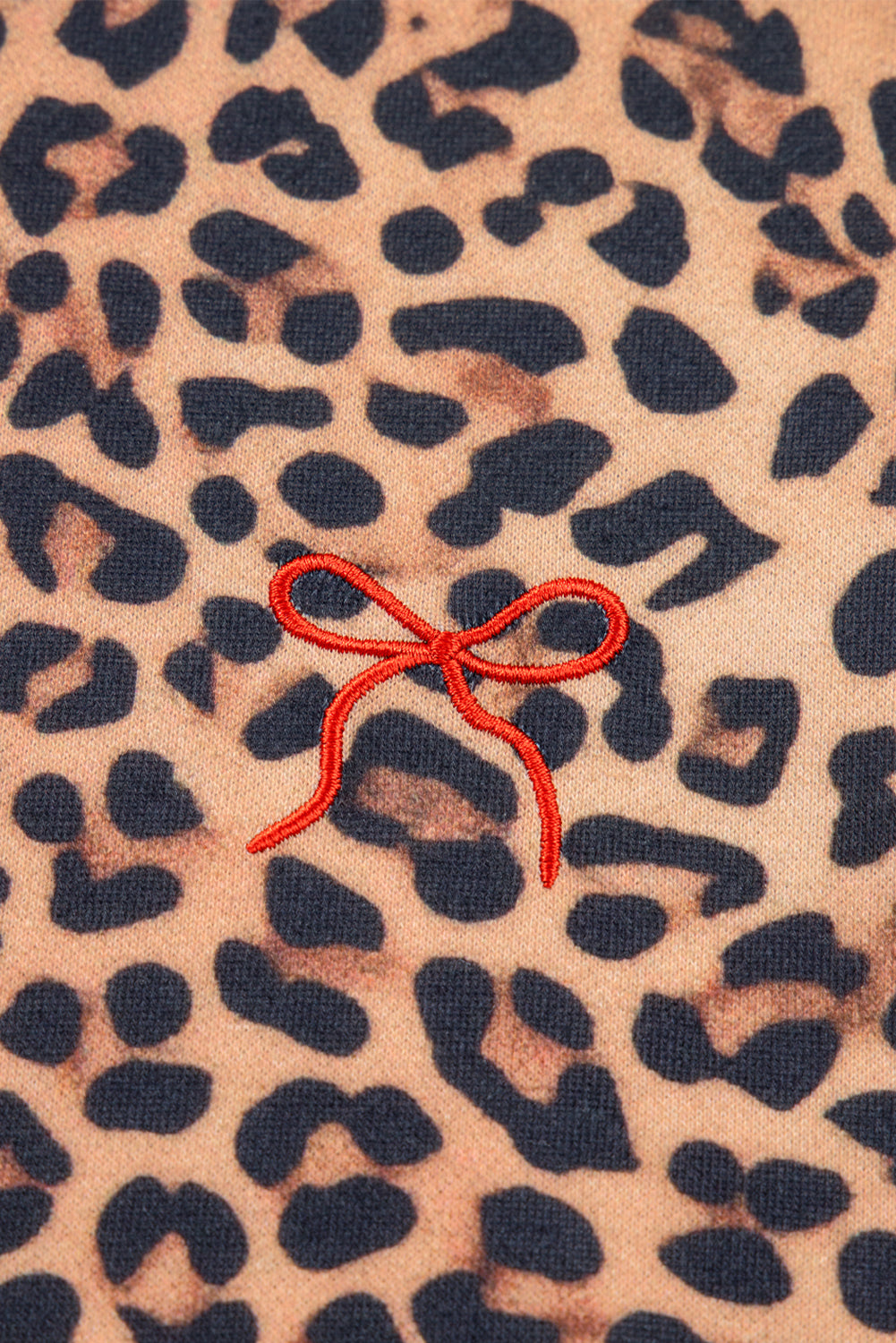 Leopard Pullover and Pants Co-ord Outfit with Bow Embroidery - eAura