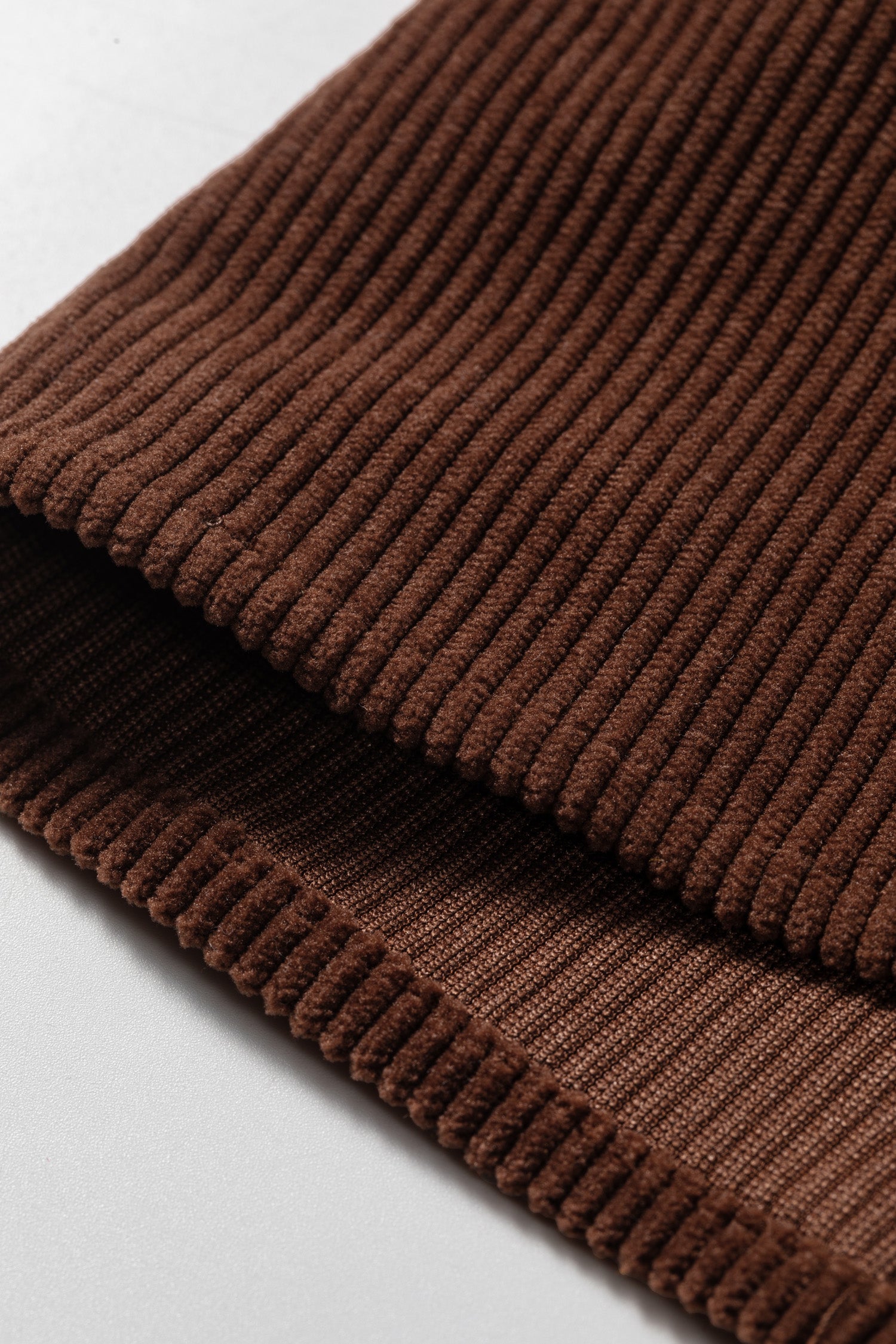 Coffee Solid Color Ruffle Trim V Neck Long Sleeve Button Corduroy Shakcet – Brown