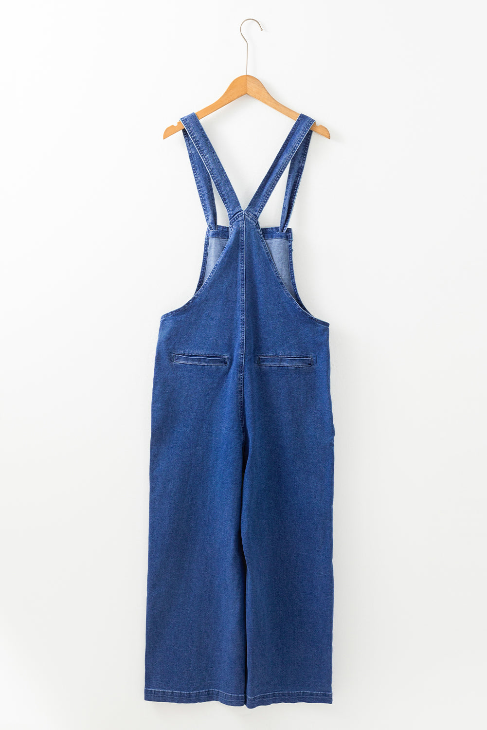 Blue Mineral Wash Knot Strap Patched Pocket Wide Leg Denim Overalls Dungarees BB Fashion Outlet