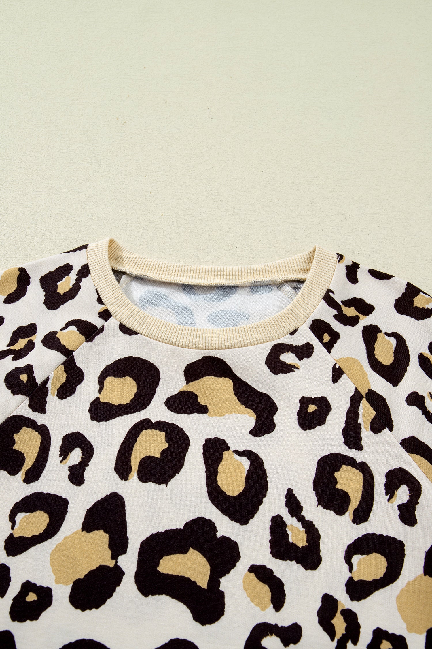 Khaki Leopard Long Sleeve Shift T-Shirt Dress with Pockets