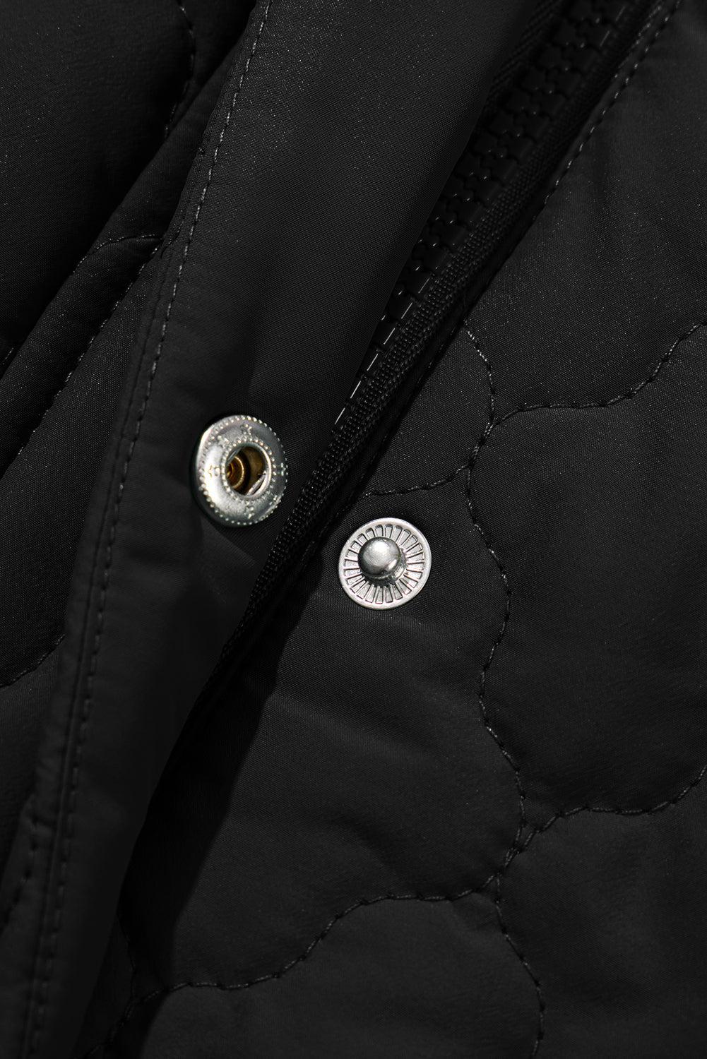 Flower Shape Quilted Snap Button Zip Up Winter Vest Vest - eAura