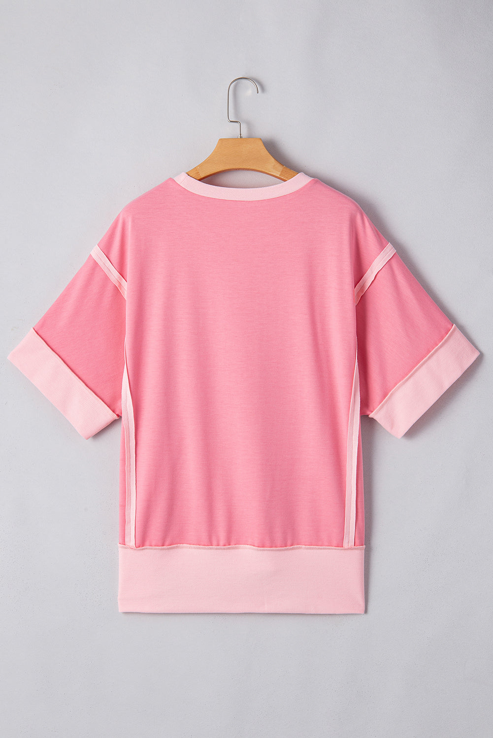 Peach Blossom Half Sleeve Raw Seam High Low Side Split Top - eAura