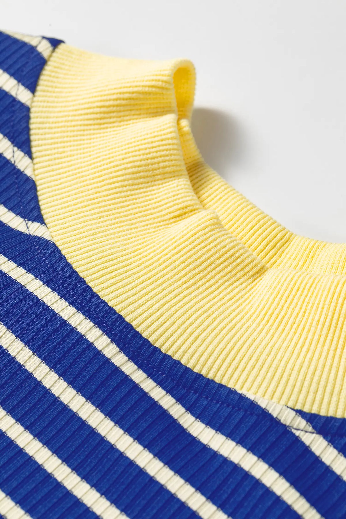 Contrast Long Sleeve Crew Neck Pullover Top – Blue Stripe