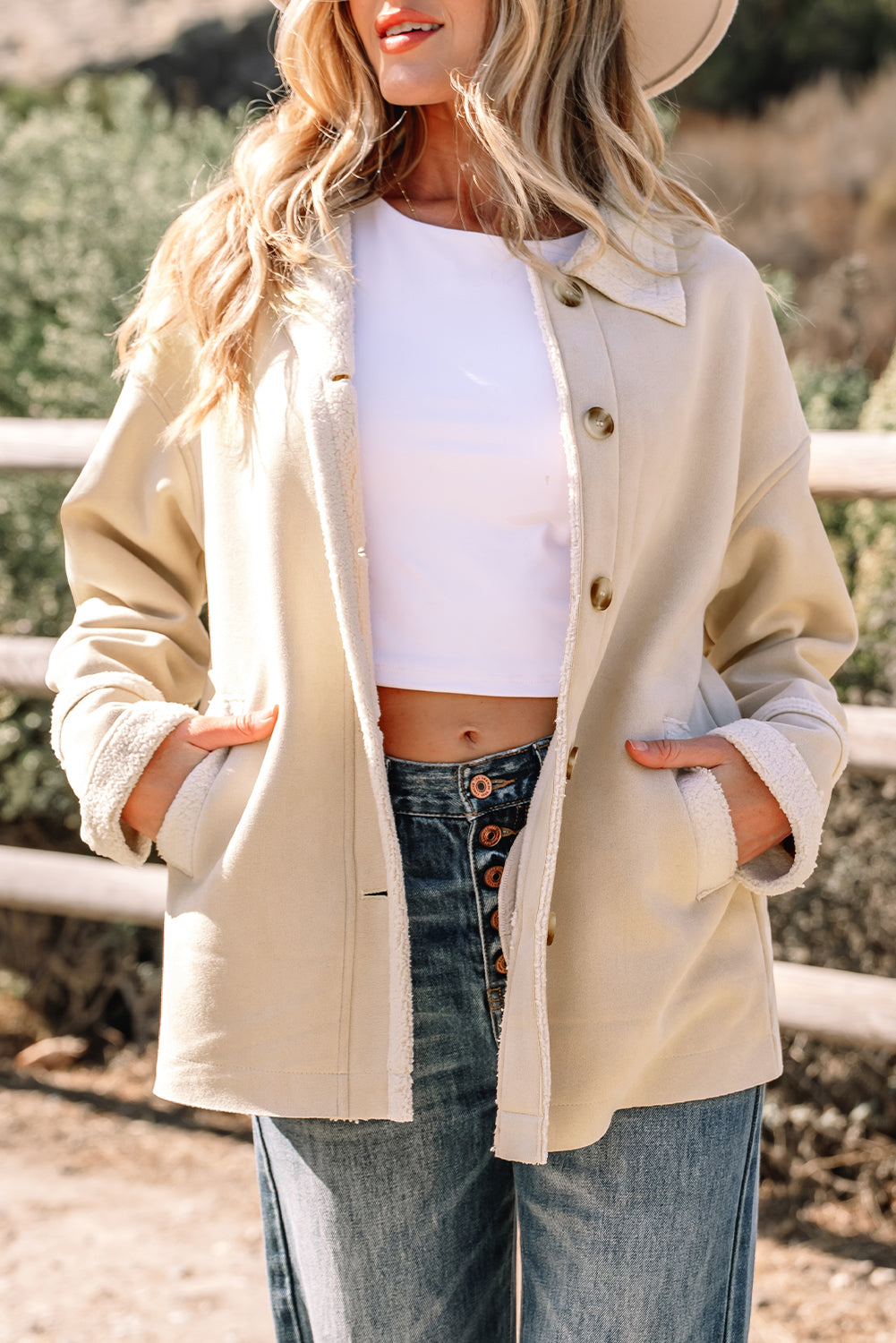 Faux Suede Sherpa Lined Western Jacket - eAura