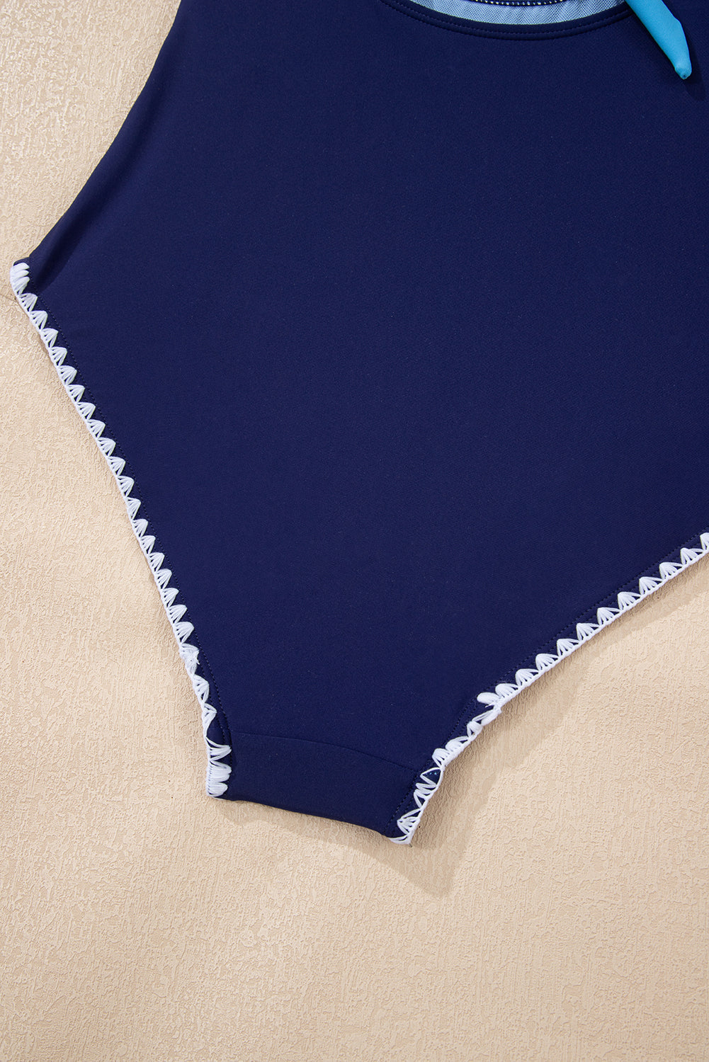 Beau Blue Ric Rac Trim Contrasted Patchwork Cutout One Piece Swimsuit eAura