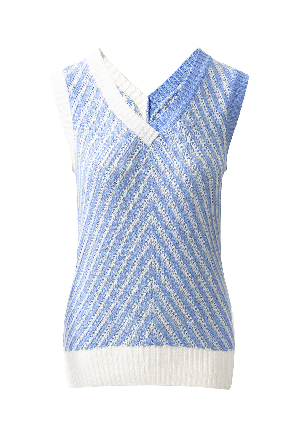 Contrast Chevron Knit V Neck Sweater Vest eAura