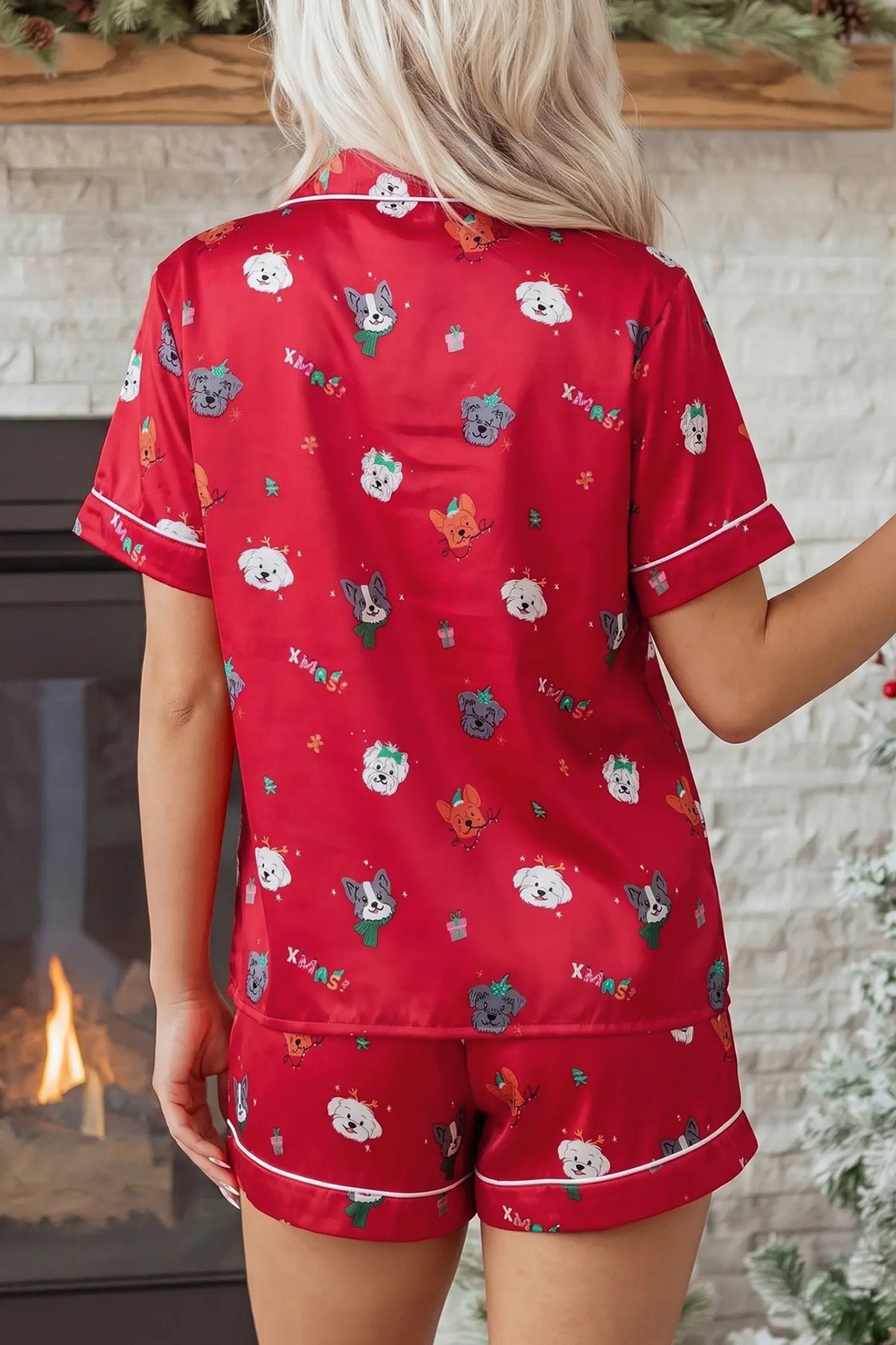 Short Sleeve Two Piece Lounge Set — Festive Dog Print