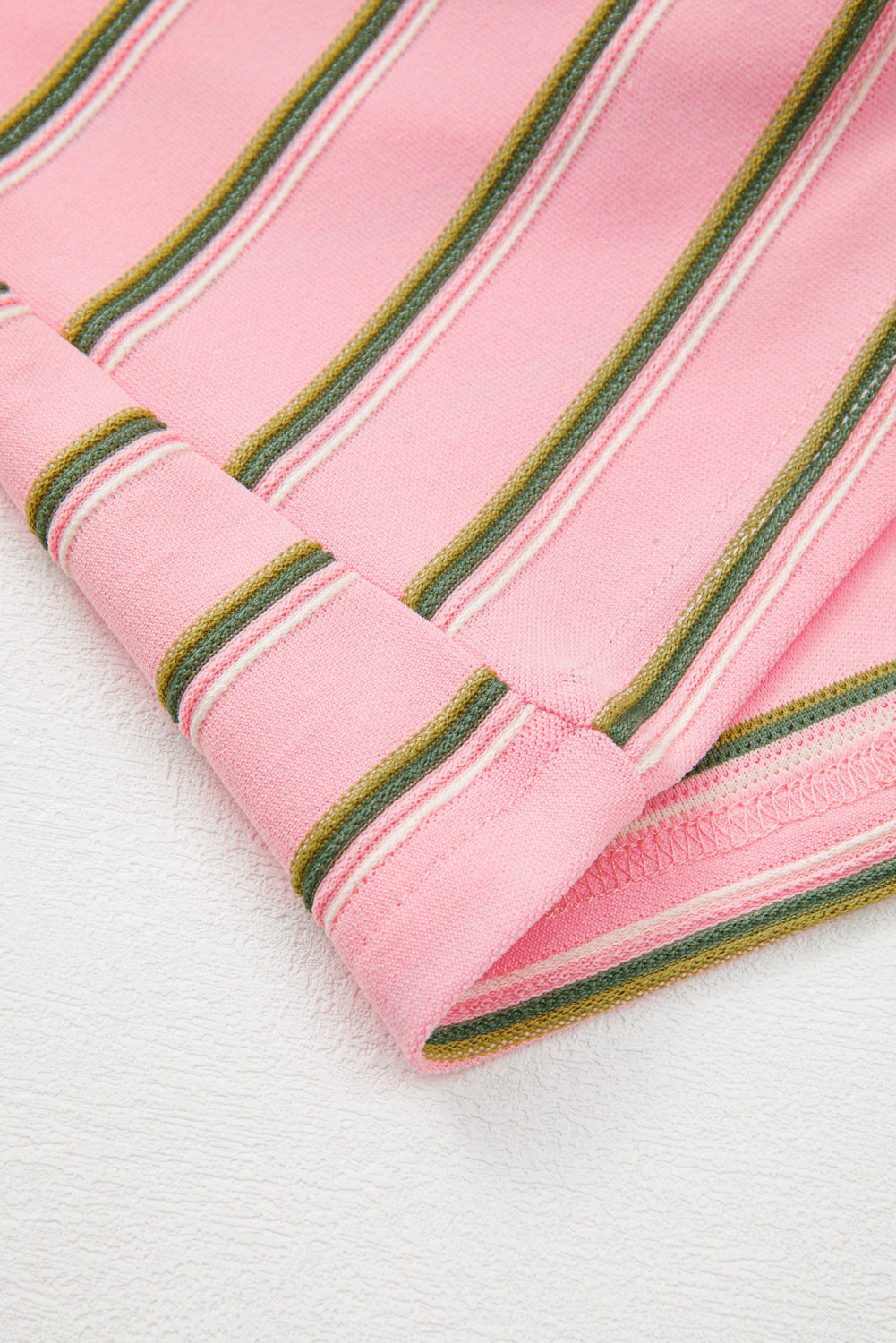 Pink Stripe V-Neck Slim Fit Casual T-Shirt eAura