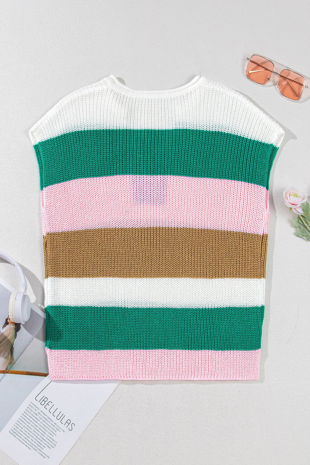 Multicolour Colour Block Notch V Neck Sweater Top eAura