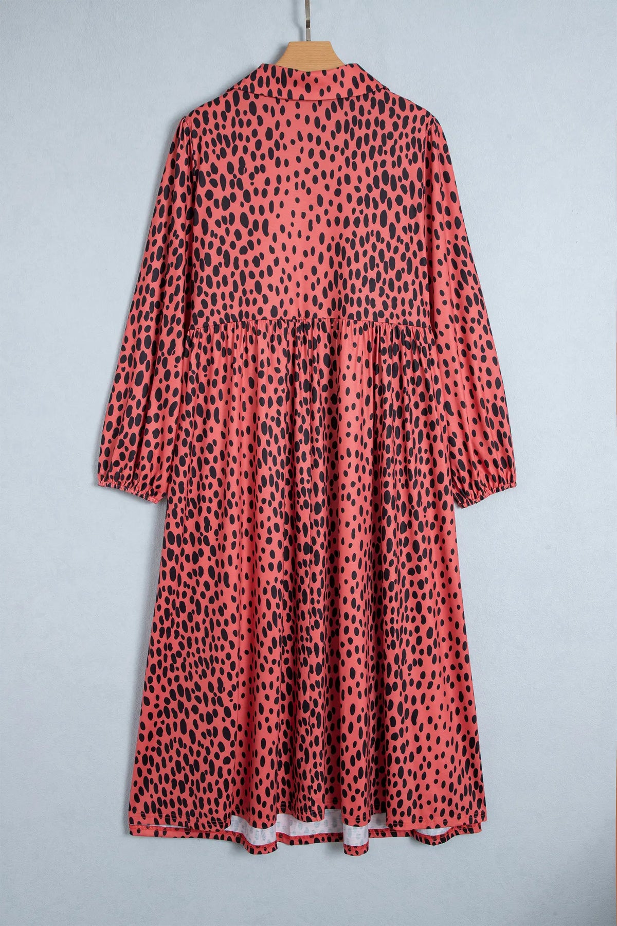 Leopard Print Long Sleeve V Neck Plus Size Midi Dress – Red