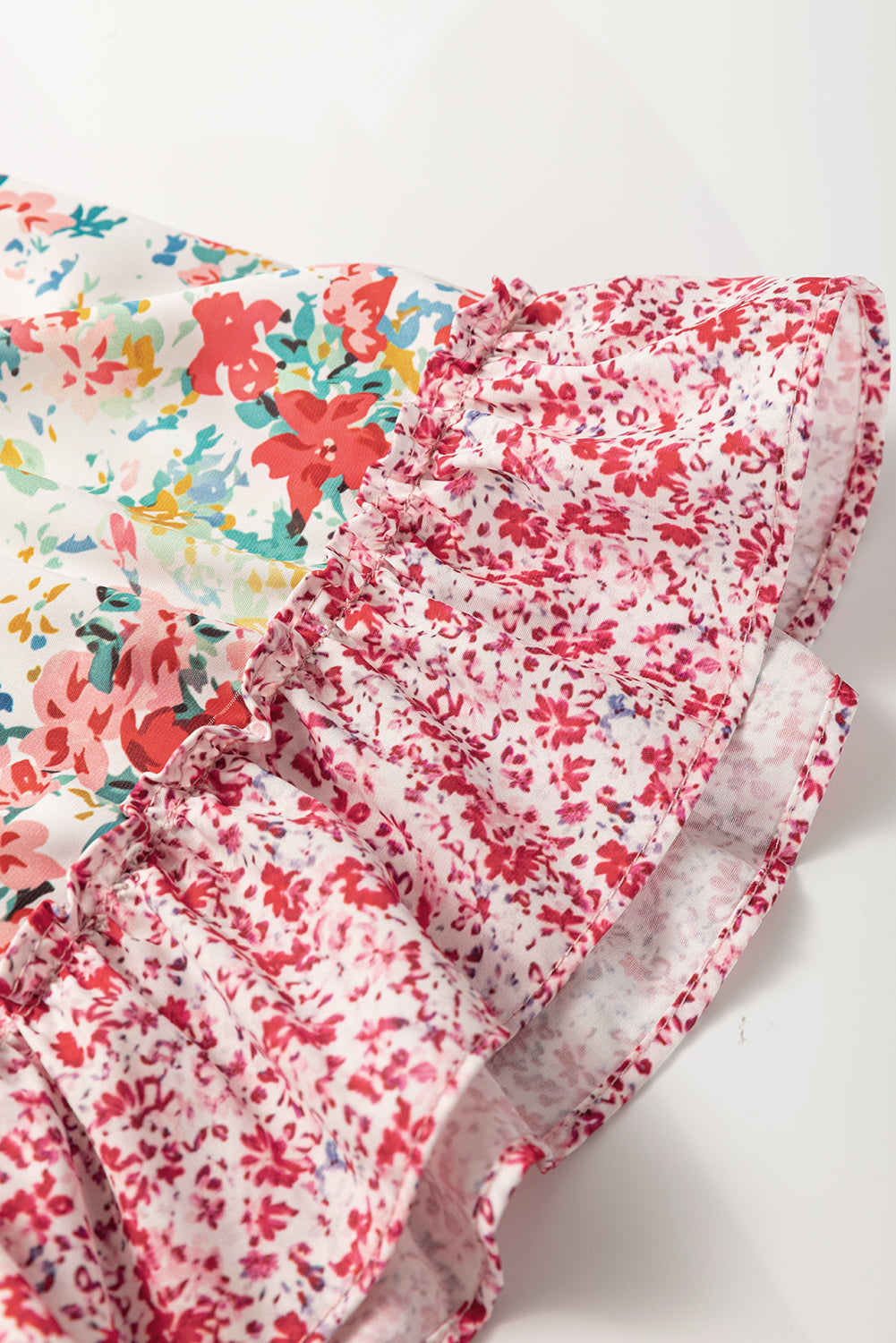 Pink Plus Size Floral Patchwork Ruffled Short Sleeve Blouse BB Fashion Outlet