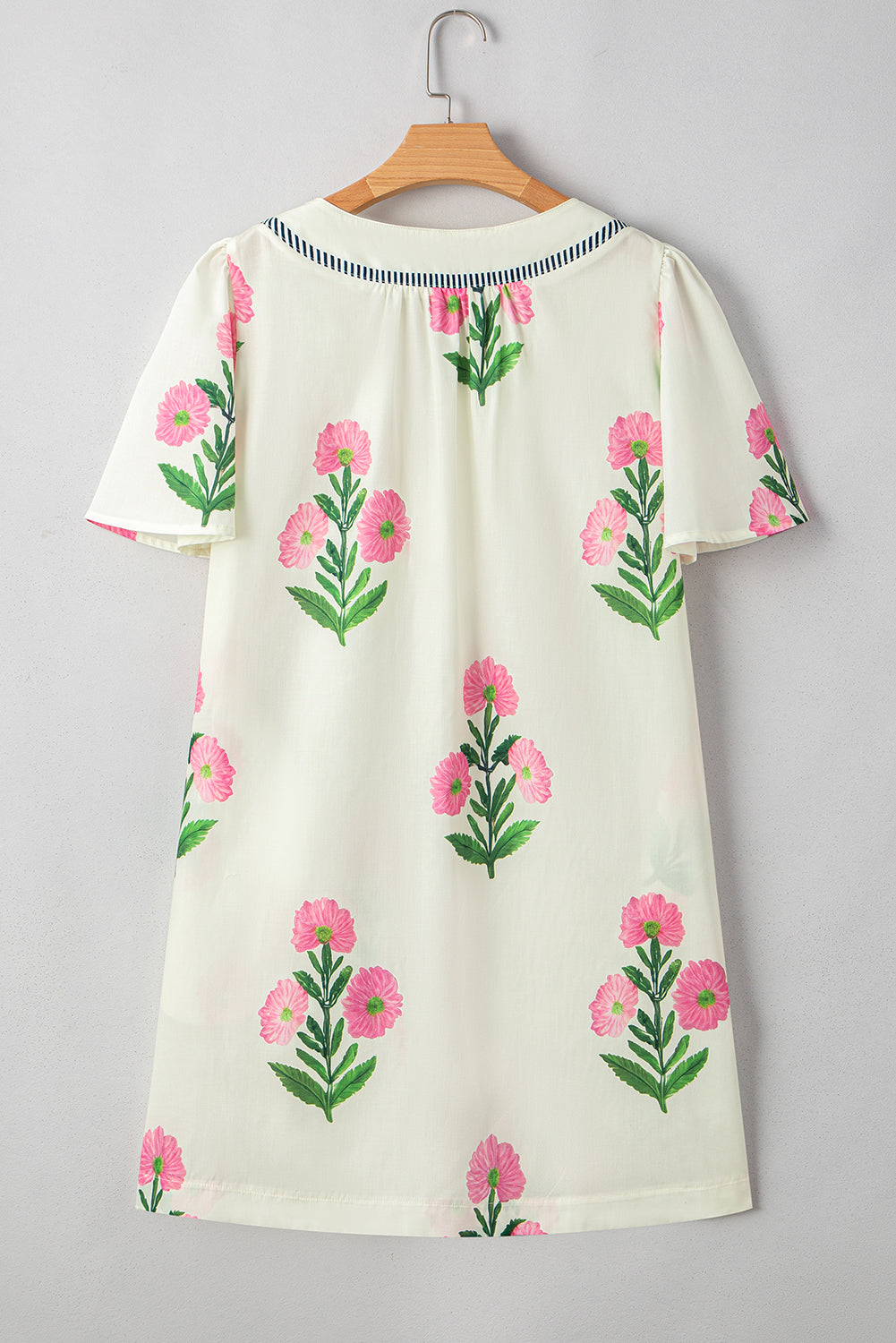 Floral Short Sleeve Split Neck Loose Mini Dress eAura