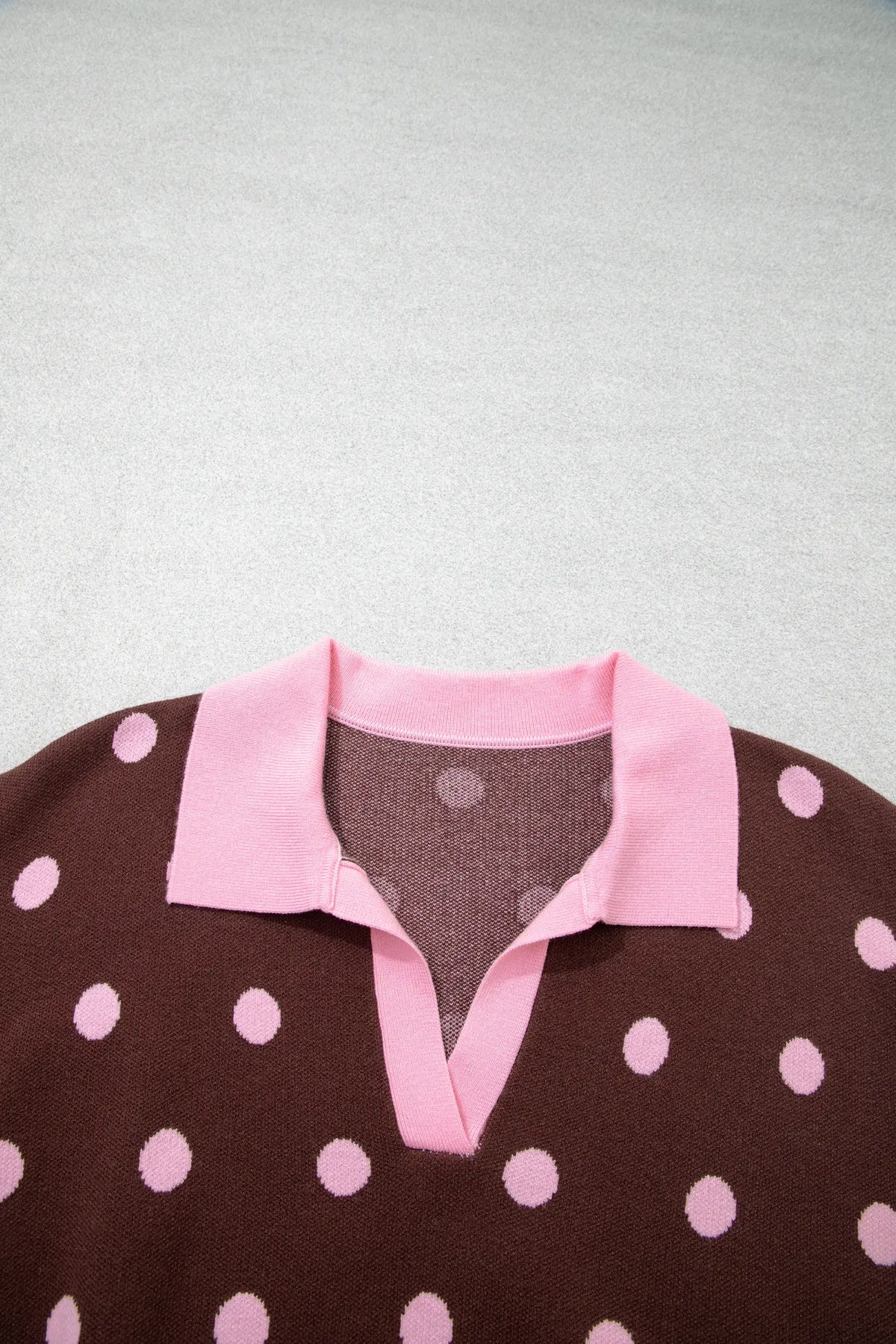 Polka Dot Pattern Colour Block Collared Loose Pullover Sweater