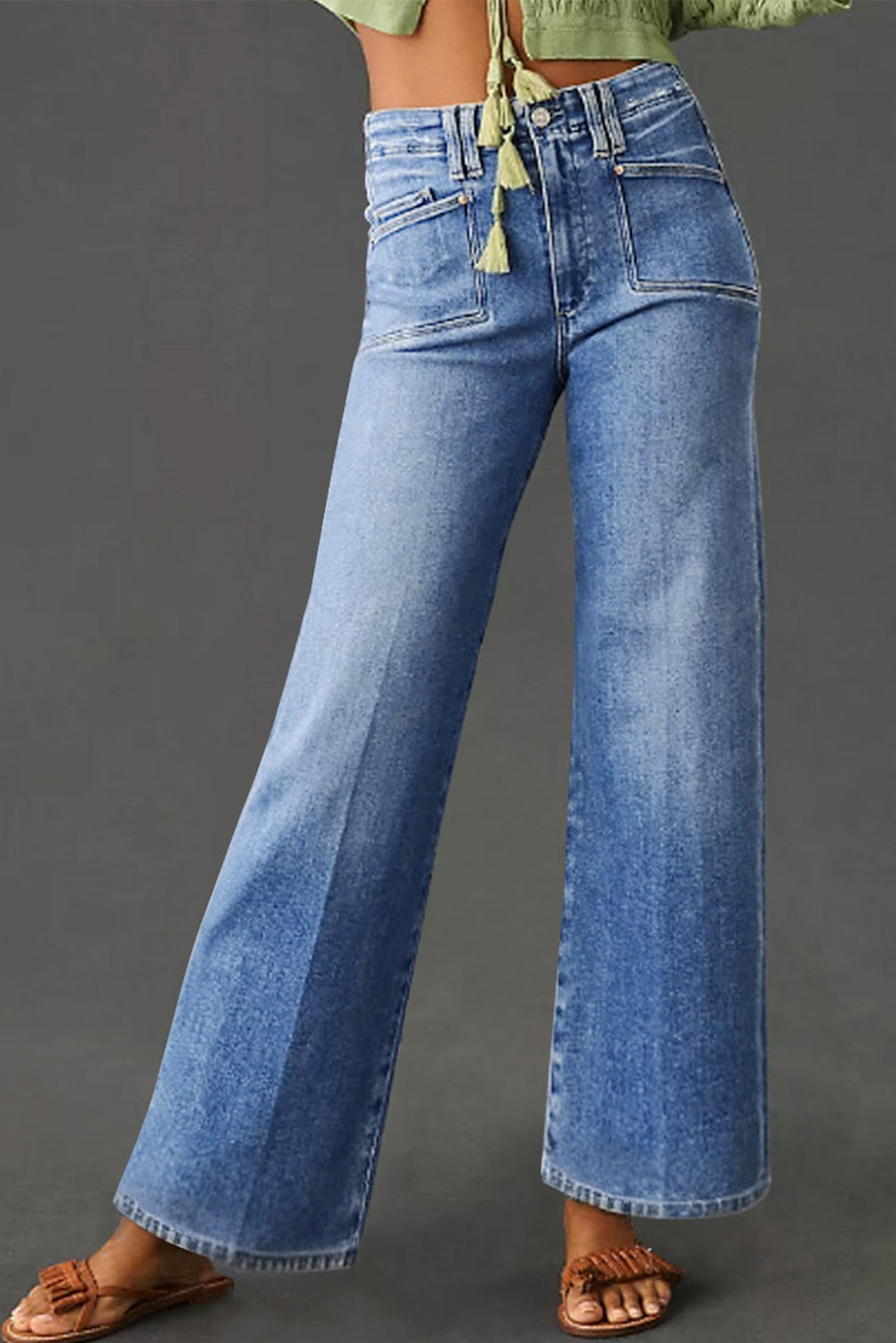 Blue Loose Straight Leg High Waist Jeans