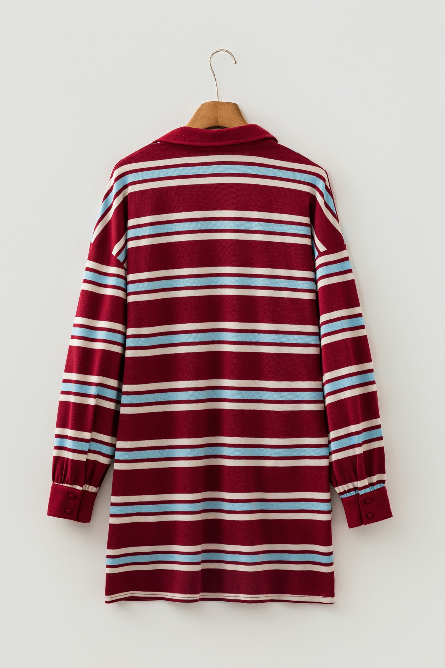 Retro Polo Collar Long Sleeve T Shirt Shift Mini Dress – Red Stripe