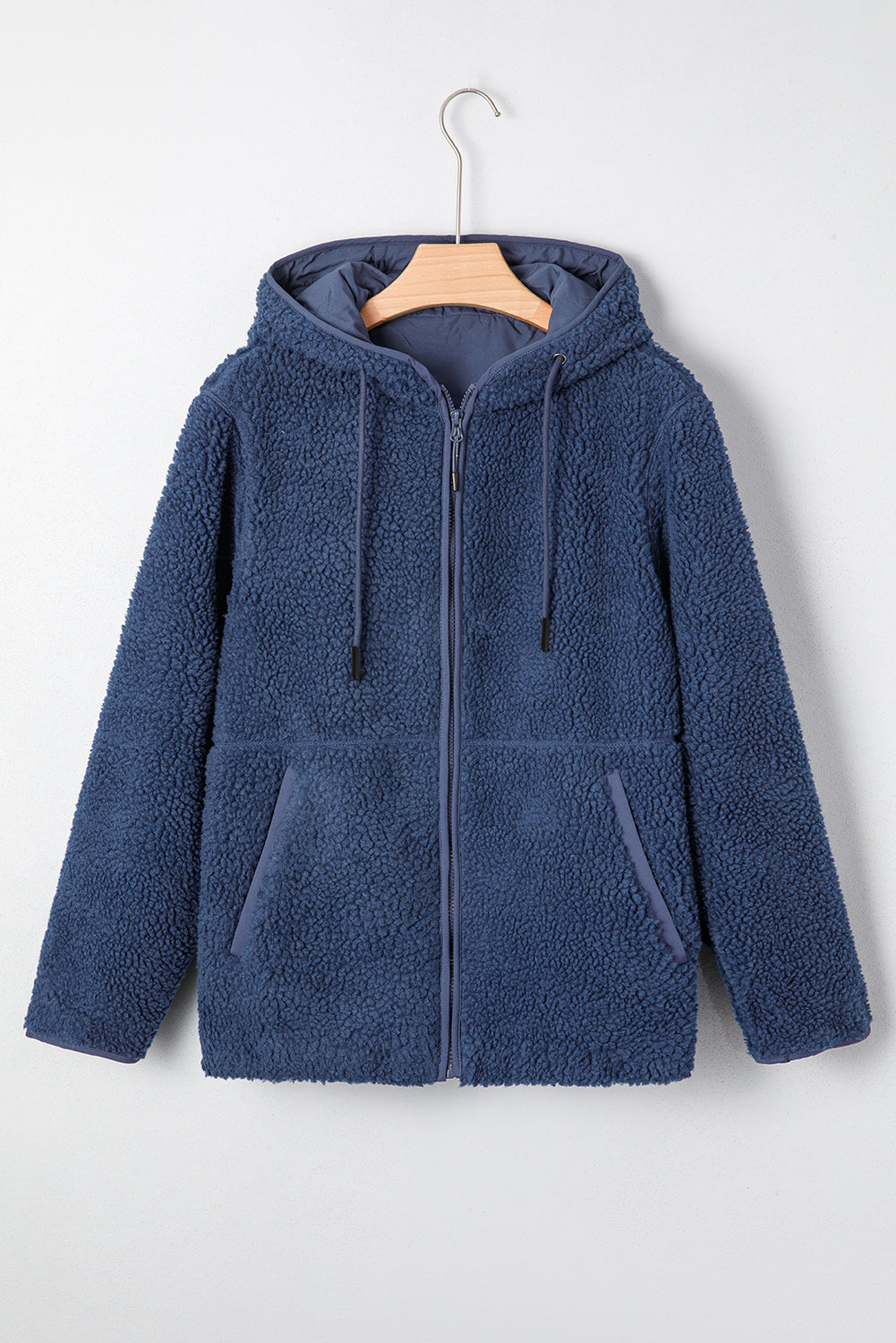 Fleece Zip Up Drawstring Hooded Pocketed Jacket