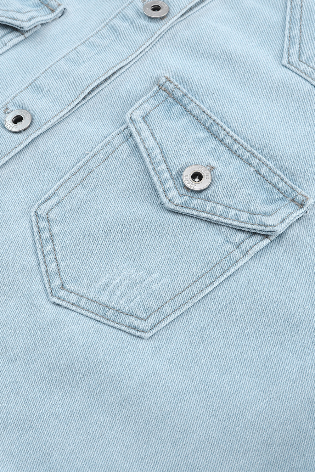 Sky Blue Flap Pocket Buttoned Raw Hem Denim Jacket eAura