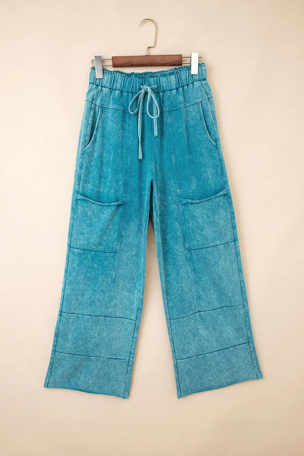 Mineral Wash High Waist Raw Hem Patched Trousers - Bottoms/Pants & Culotte