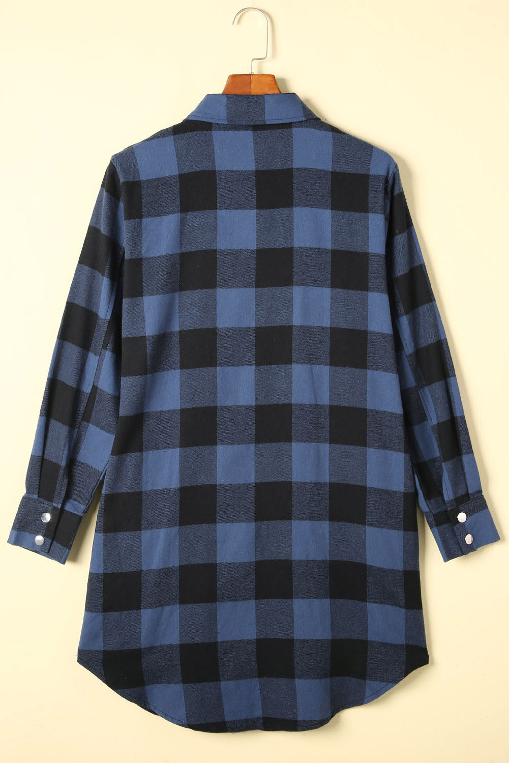 Black Turn-down Collar Plaid Shirt Coat eAura