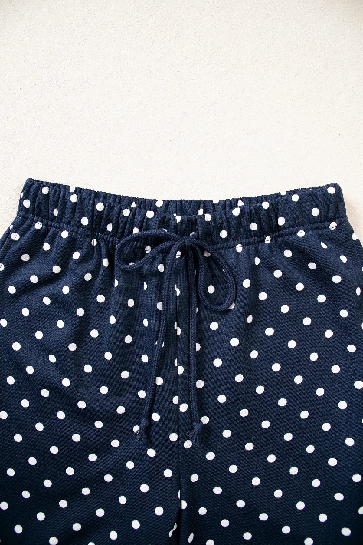 Polka Dot Drawstring Wide Leg Long Sleeve Top Pant Set – Red