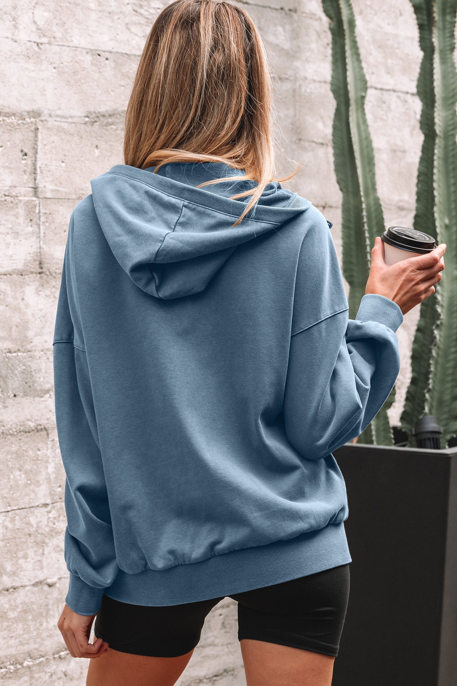 Half Zip Kangaroo Pocket Mineral Wash Baggy Hoodie - Tops/Sweatshirts & Hoodies