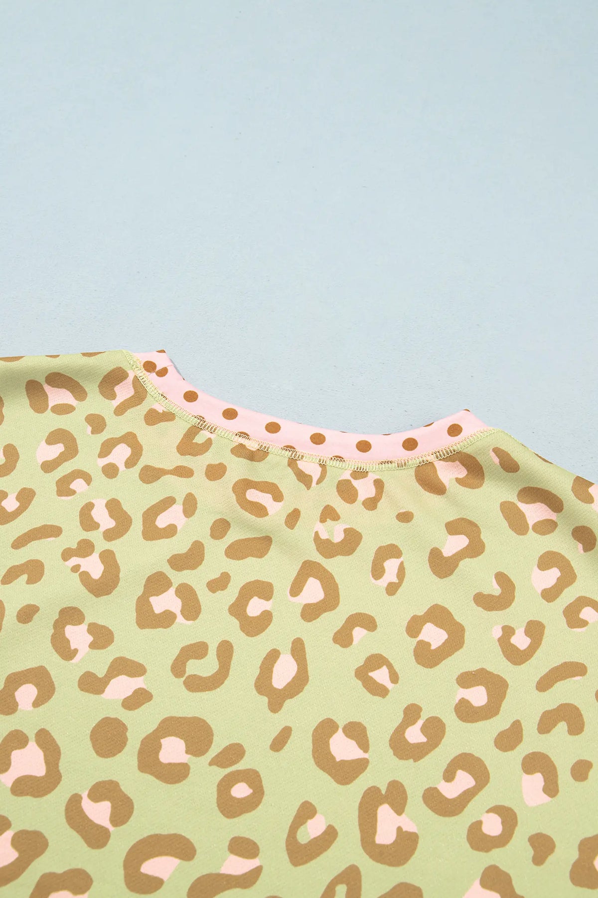 Leopard Polka Dot Colourblock Trim Long Sleeve Top – Khaki