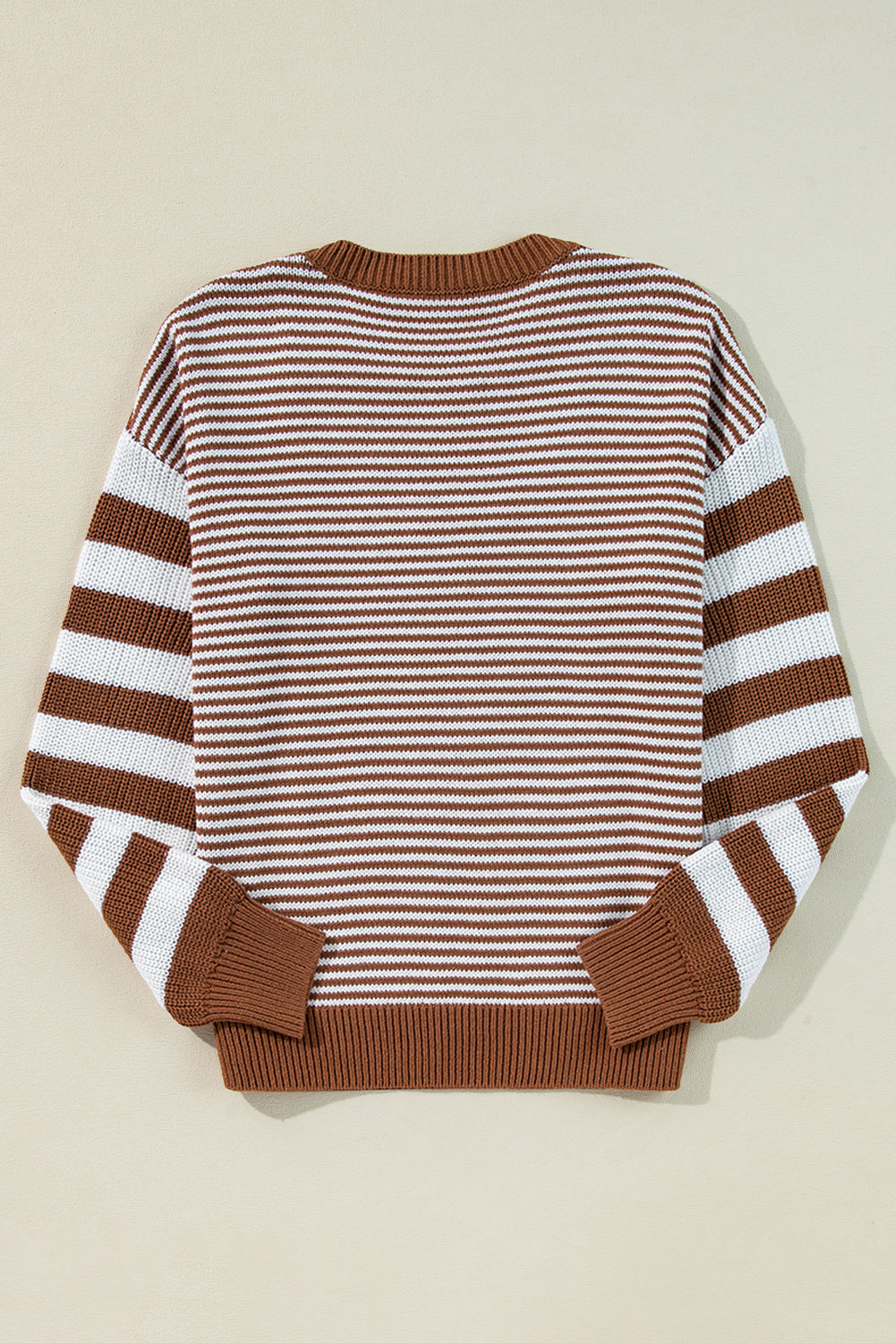 Red Stripe Geometric Textured Drop Shoulder Sweater eAura