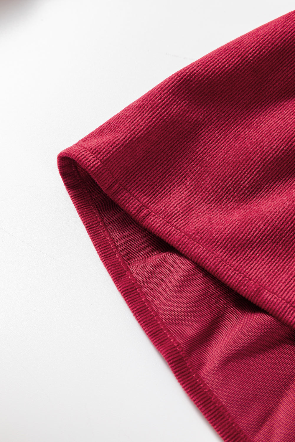 Burgundy Corduroy Ruffle Tiered Buttoned O Neck Shirt eAura