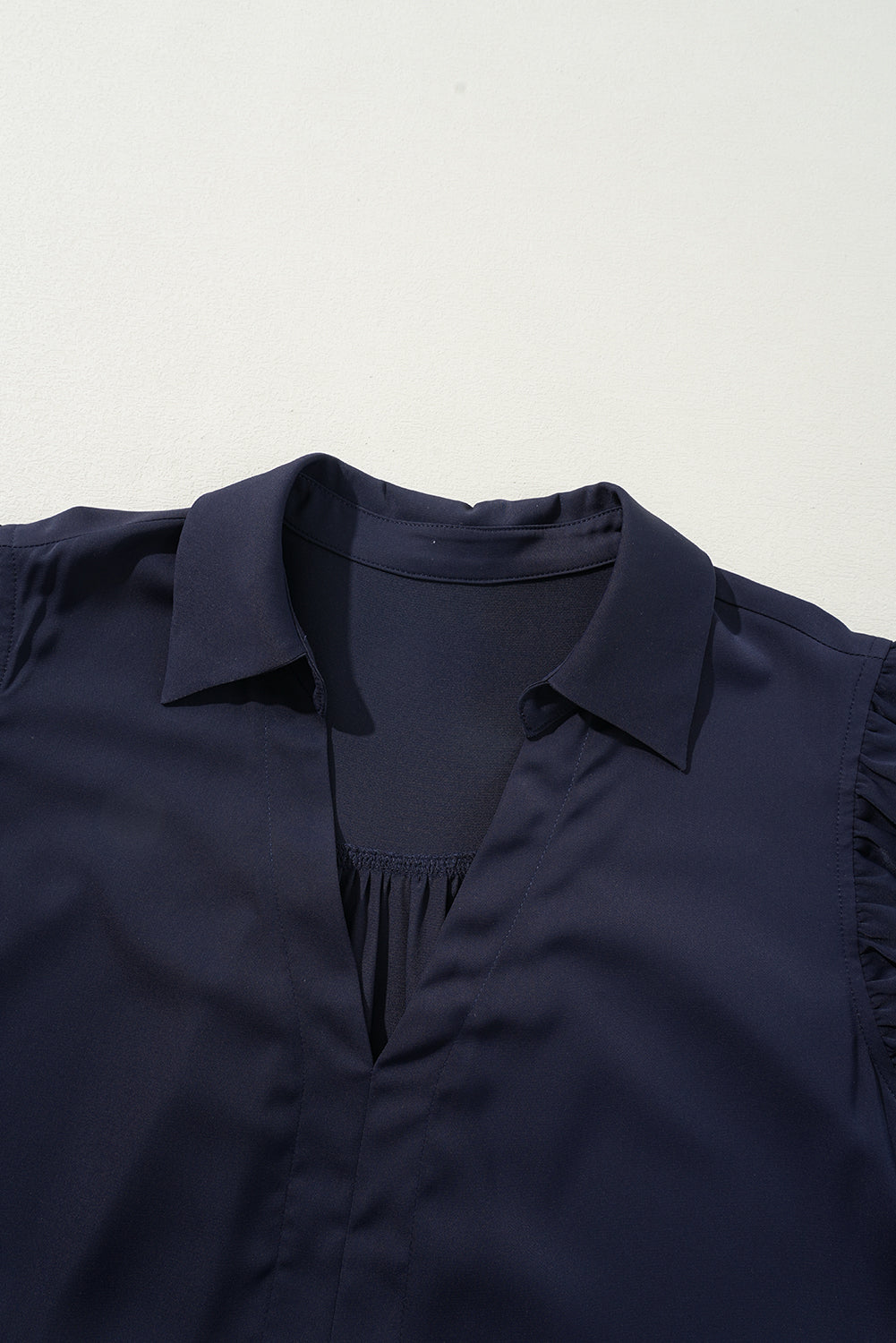 Navy Blue Collared V Neck Flutter Sleeve Tiered Plus Size Dress BB Fashion Outlet