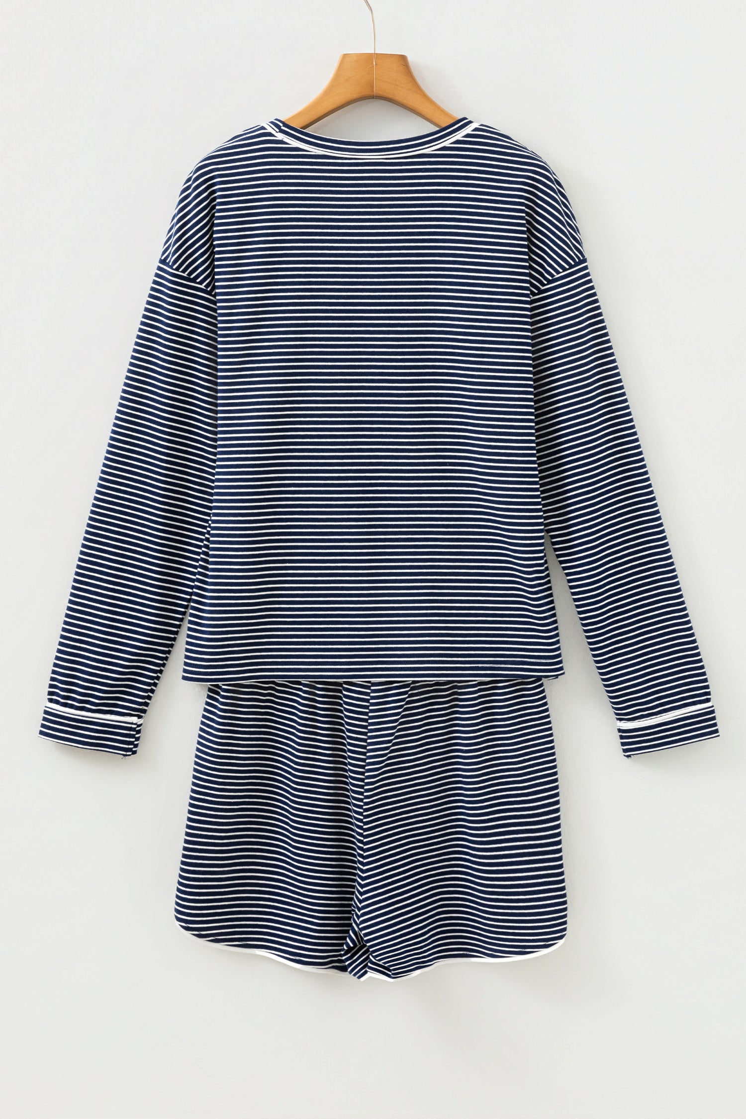 Stripe Drop Shoulder Long Sleeve Tee and Buttoned Shorts Pyjama Set - Loungewear & Sleepwear/Pyjama