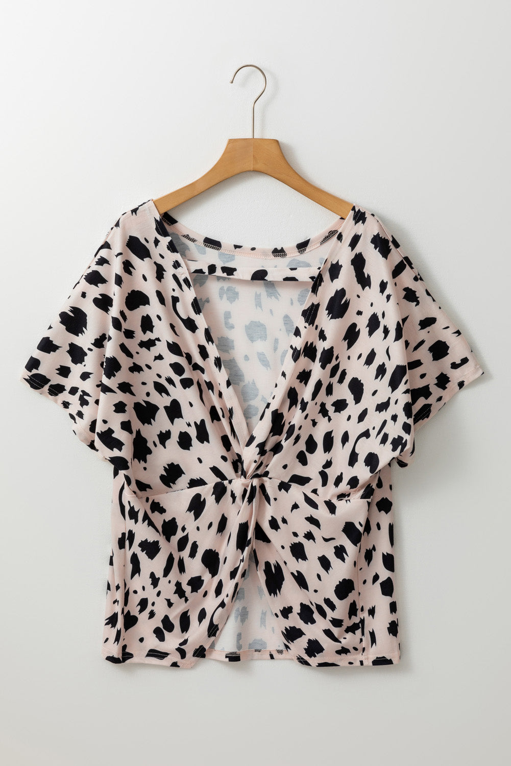 Khaki Leopard Print Twist Open Back Plus Size Top BB Fashion Outlet