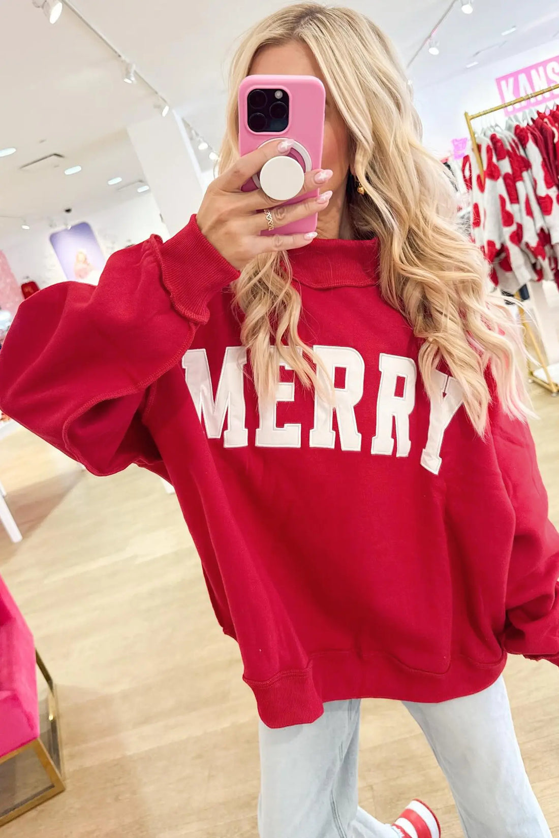 MERRY Embroidered Letter High Neck Tunic Pullover Sweatshirt