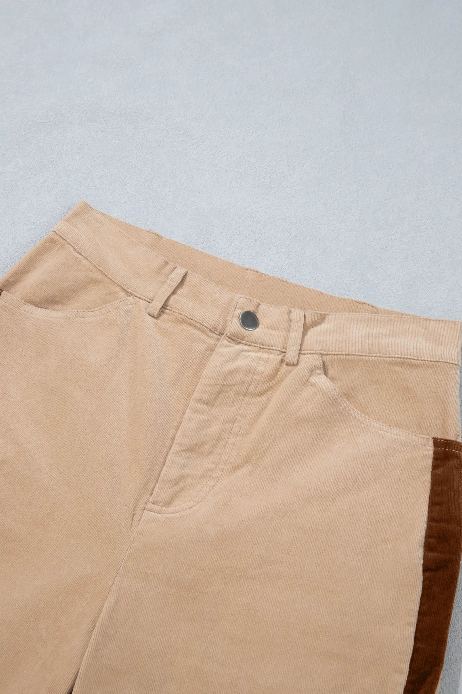 Ribbed Side Panel Colourblock Straight Leg Trousers – Latte