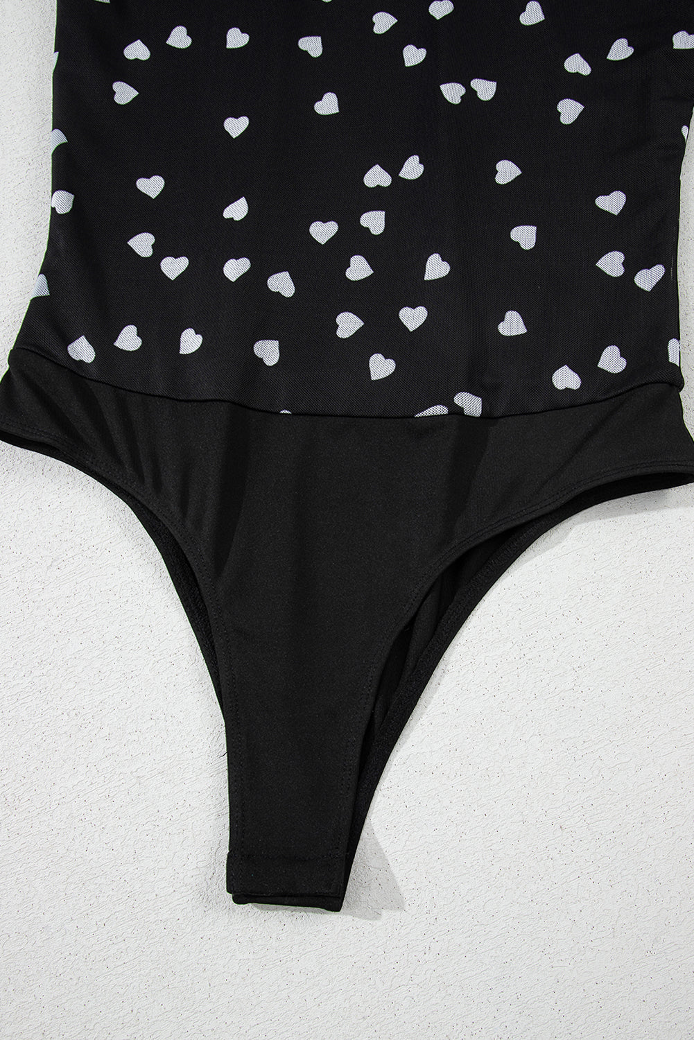 Black Heart Shape Mesh Patchwork Square Neck Bodysuit eAura