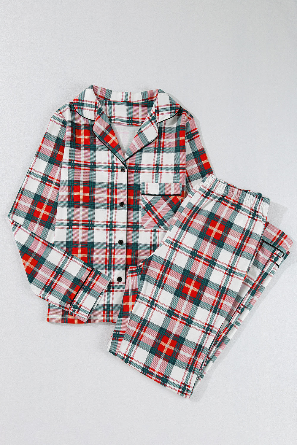 Red Christmas Plaid Print Two Piece Long-Sleeve Pyjama Set eAura