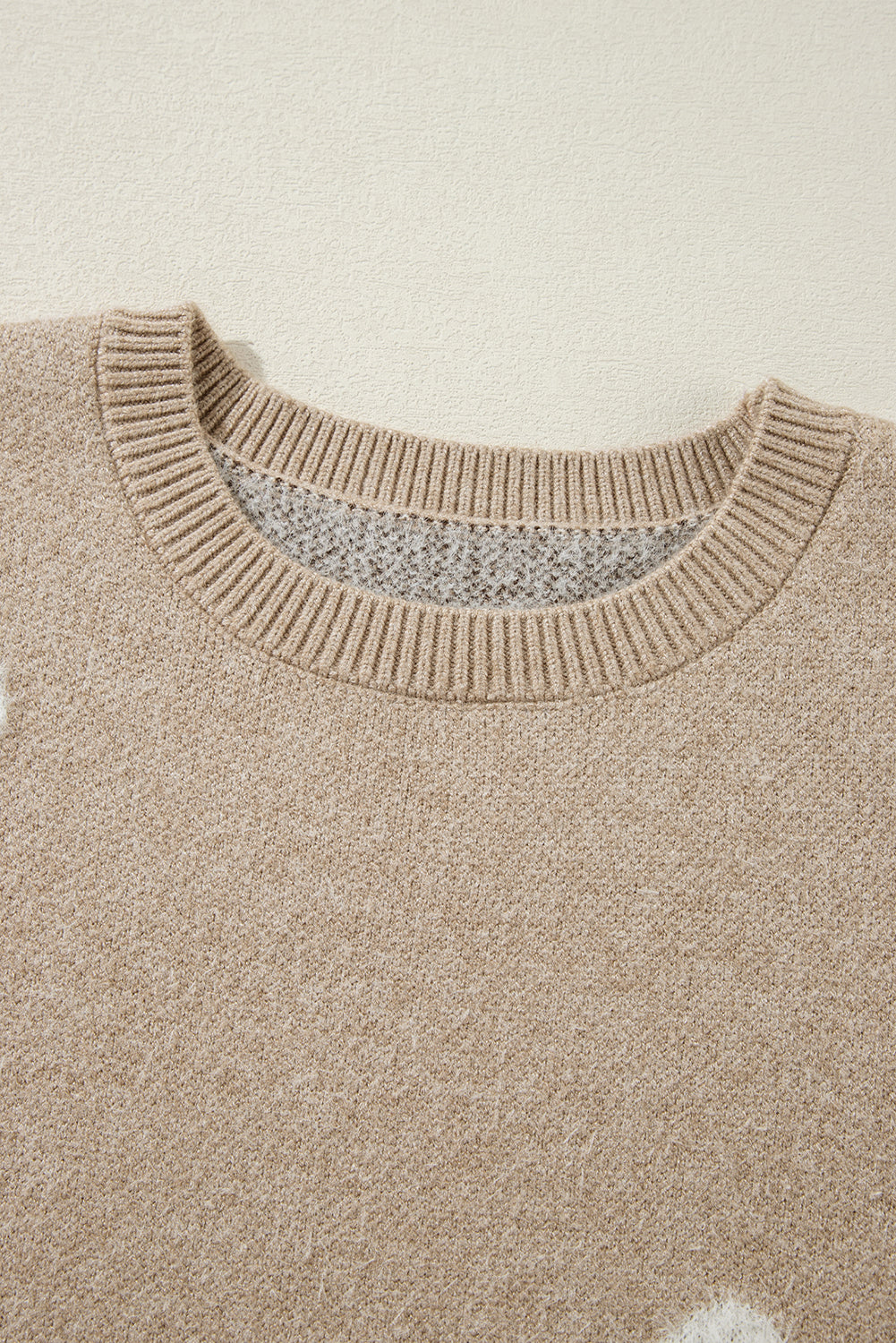 Parchment Flower Pattern Ribbed Trim Crew Neck Sweater eAura